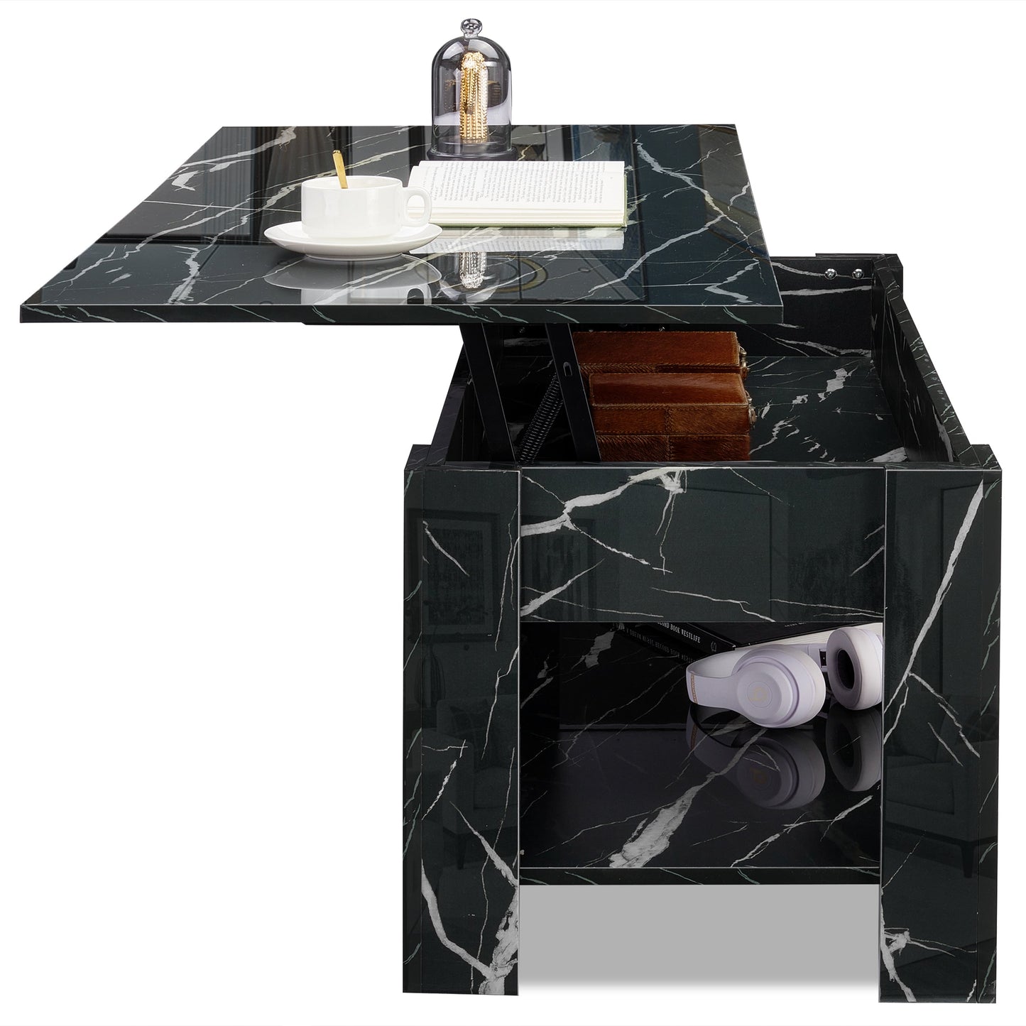 High Gloss Lift Top Coffee Table With Hidden Storage Shelf