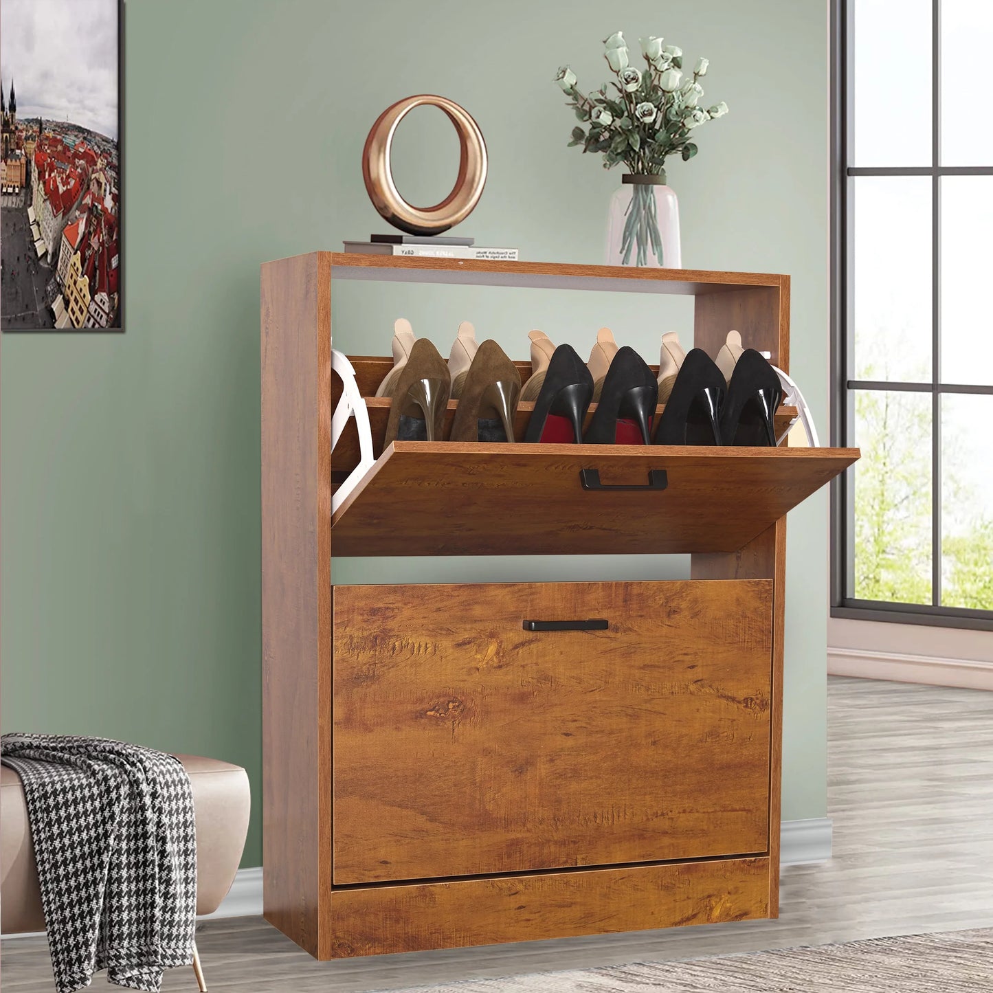 2 Door Slim Shoe Cabinet For Hallway | Small Shoe Storage