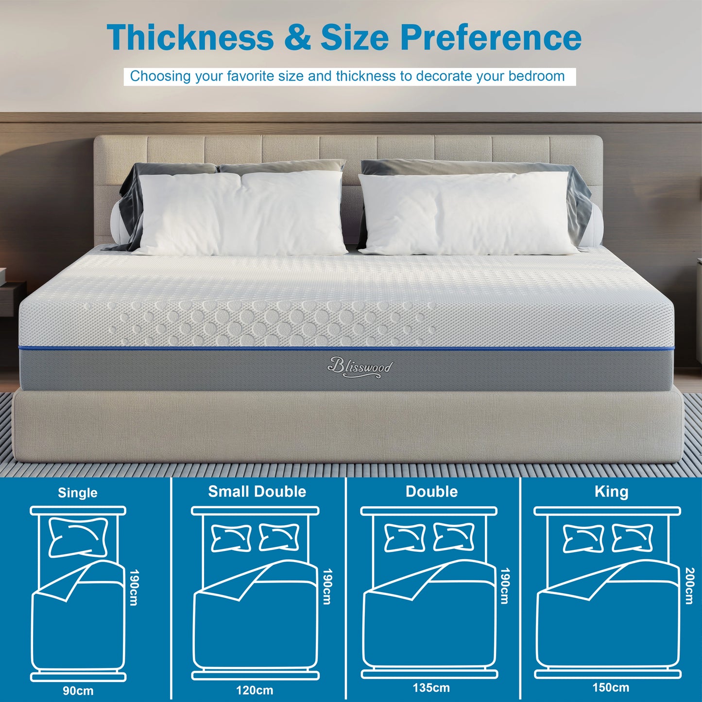 Cool Gel Memory Foam Mattress - Single, Small Double, Double, King