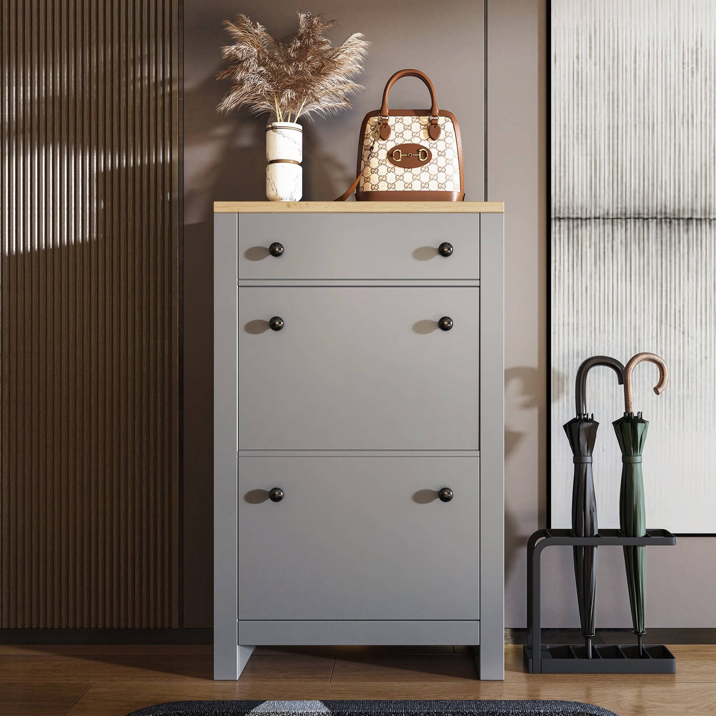 Modern Shoe Cabinet With Drawers | 2 Door Shoe Storage