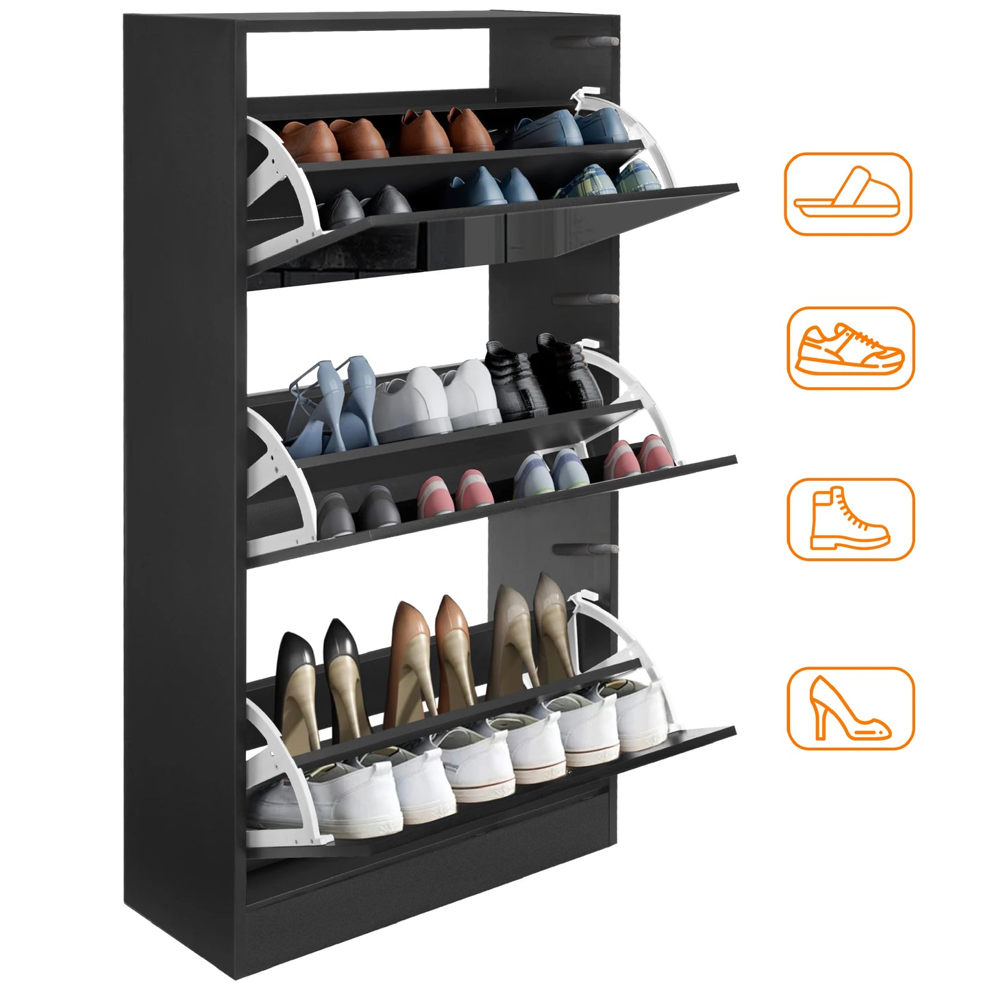 High Gloss 3 Door Shoe Cabinet | Slim Shoe Storage