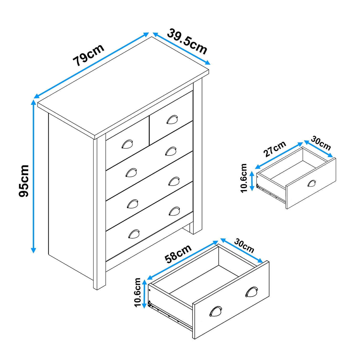 5 Drawer Chest of Drawers - Shaker Bedroom Drawers