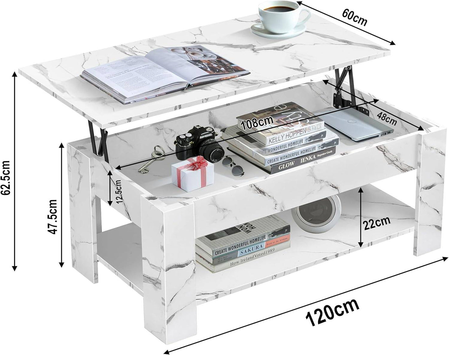 Lift Top Storage Coffee Table | Lift Up Modern Tea Table 120cm Wide