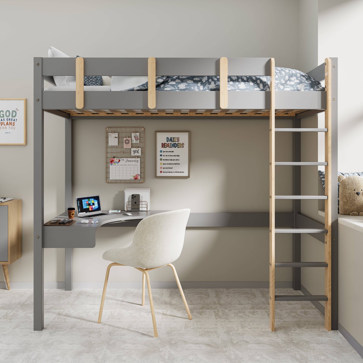 Bunk Bed With Desk - High Sleeper Loft Bed Frame For Kids