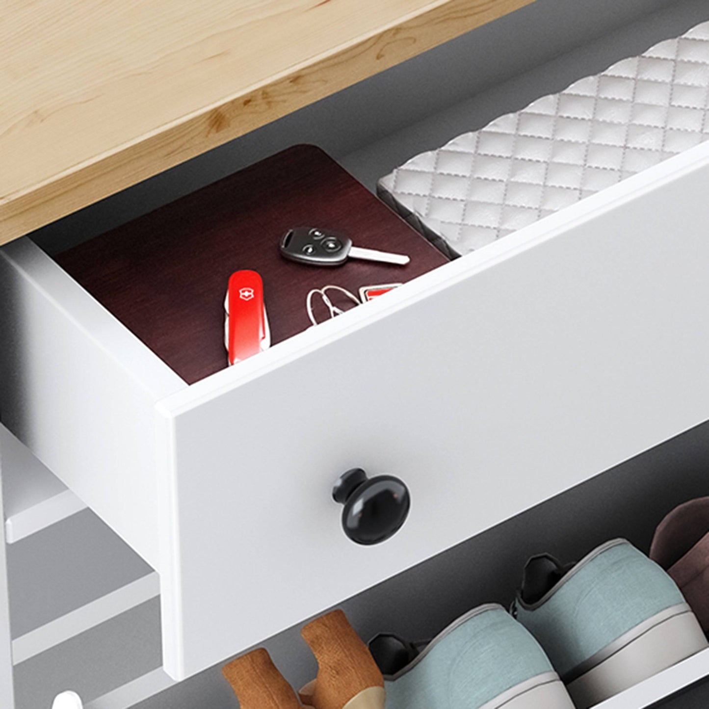 Modern Shoe Cabinet With Drawers | 2 Door Shoe Storage