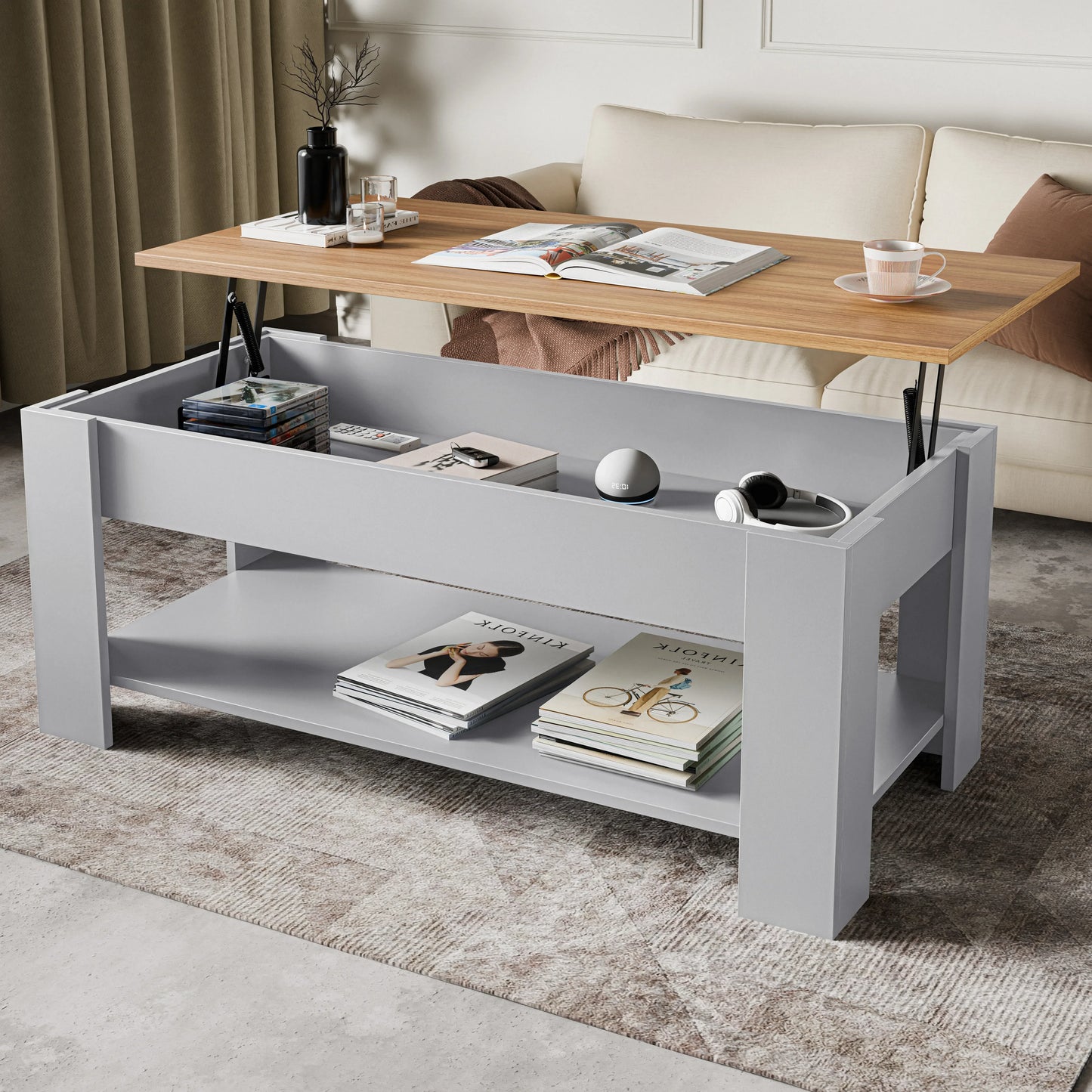 Lift Top Storage Coffee Table | Lift Up Modern Tea Table 120cm Wide