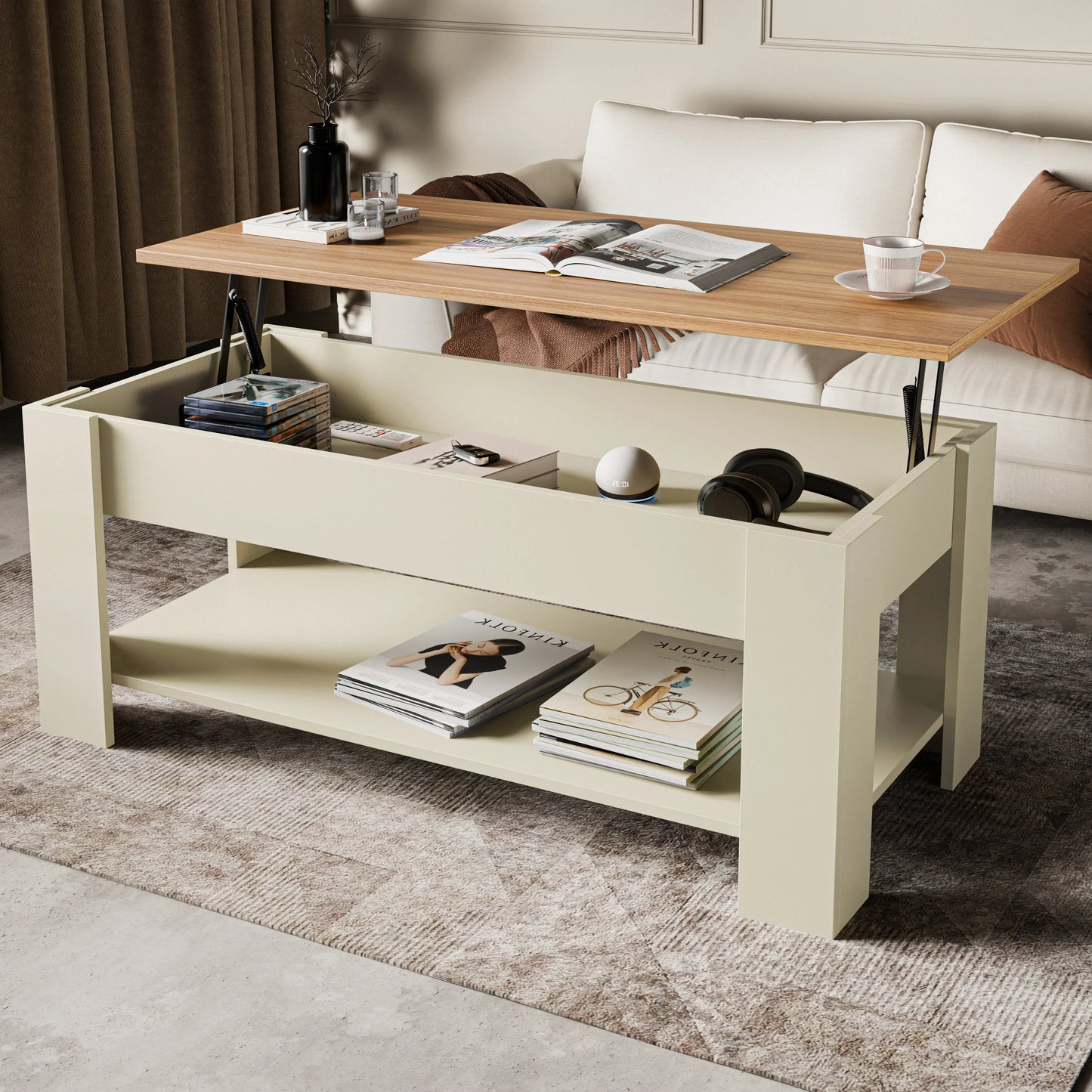 Lift Top Storage Coffee Table | Lift Up Modern Tea Table 120cm Wide