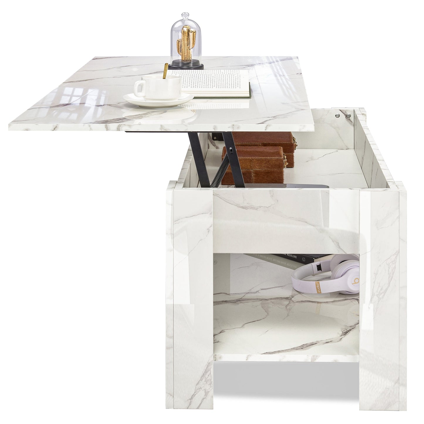 High Gloss Lift Top Coffee Table With Hidden Storage Shelf