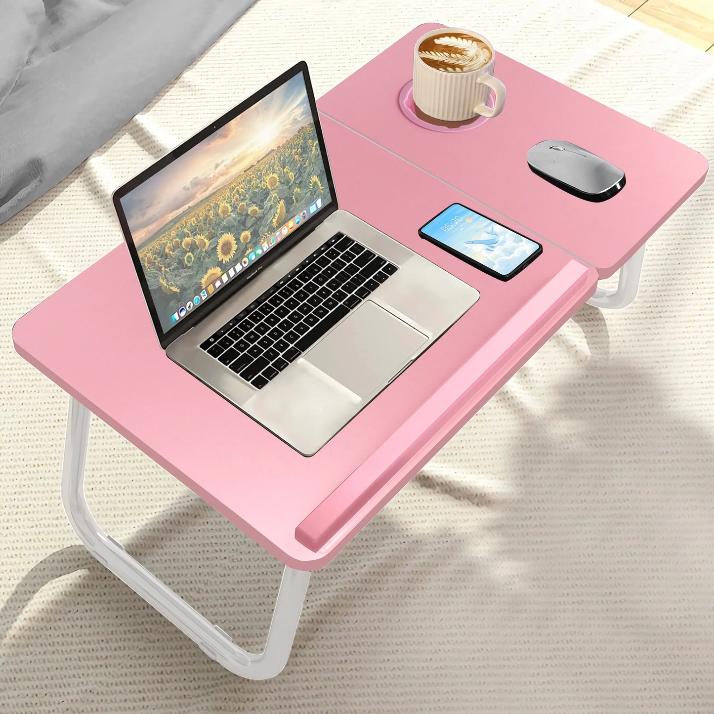 Portable Height Adjustable Laptop Table with Cup Holder