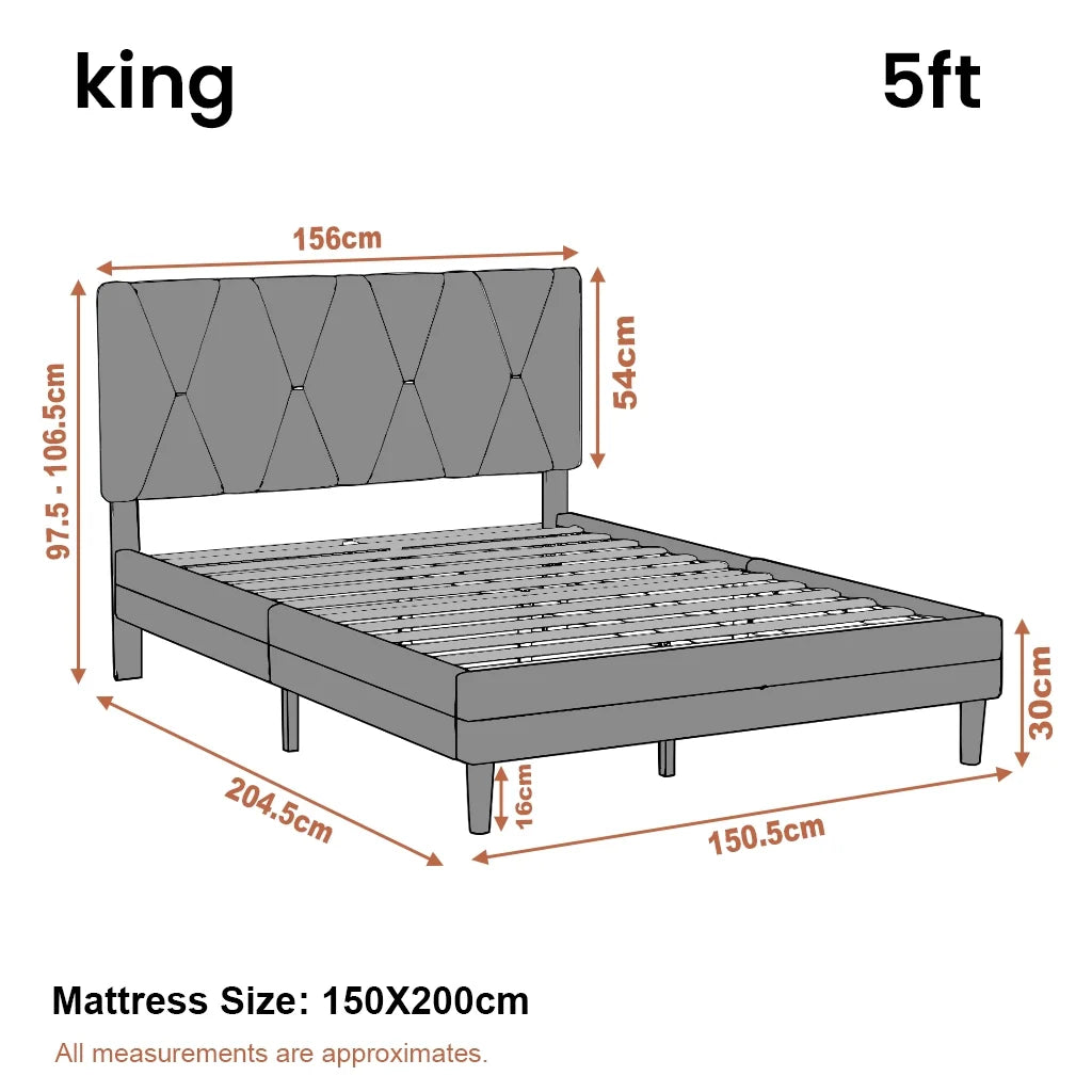 Velvet Upholstered Bed Frame Double & King Size with Headboard