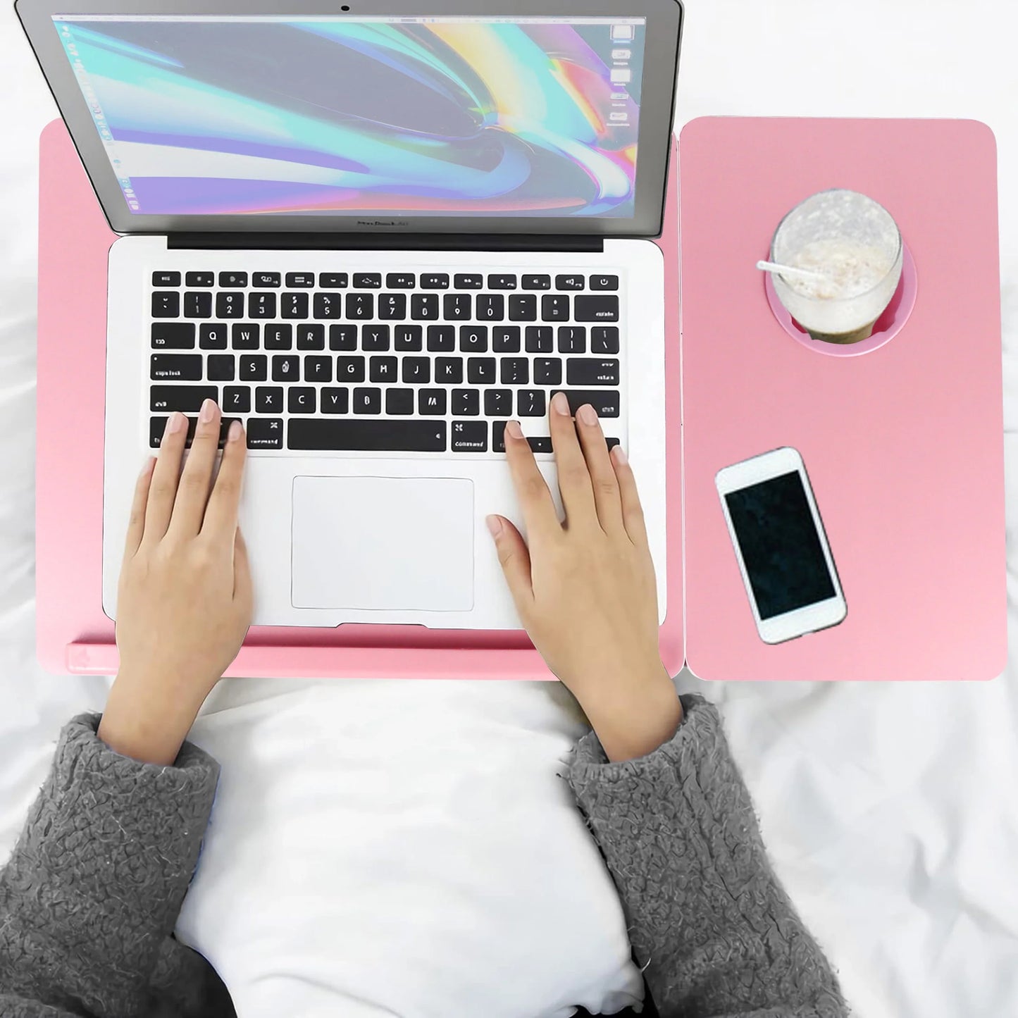 Portable Height Adjustable Laptop Table with Cup Holder