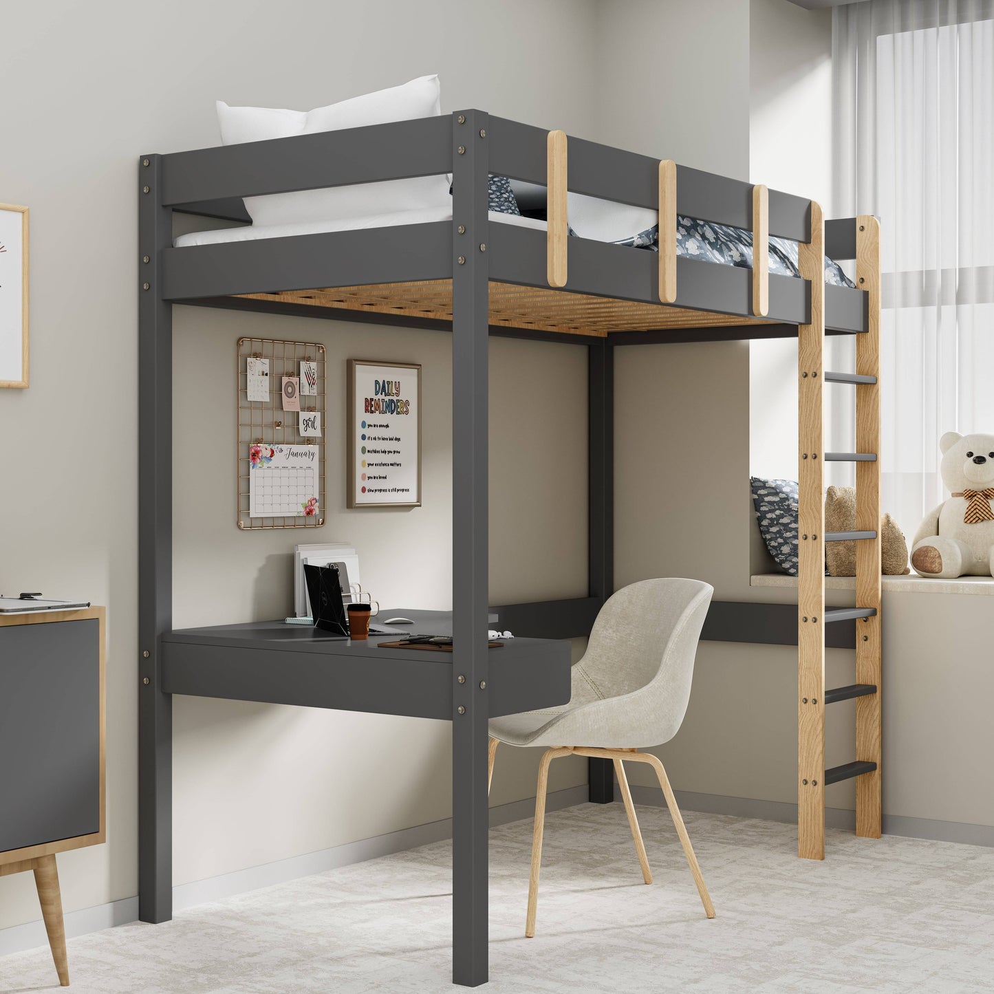 Bunk Bed With Desk - High Sleeper Loft Bed Frame For Kids