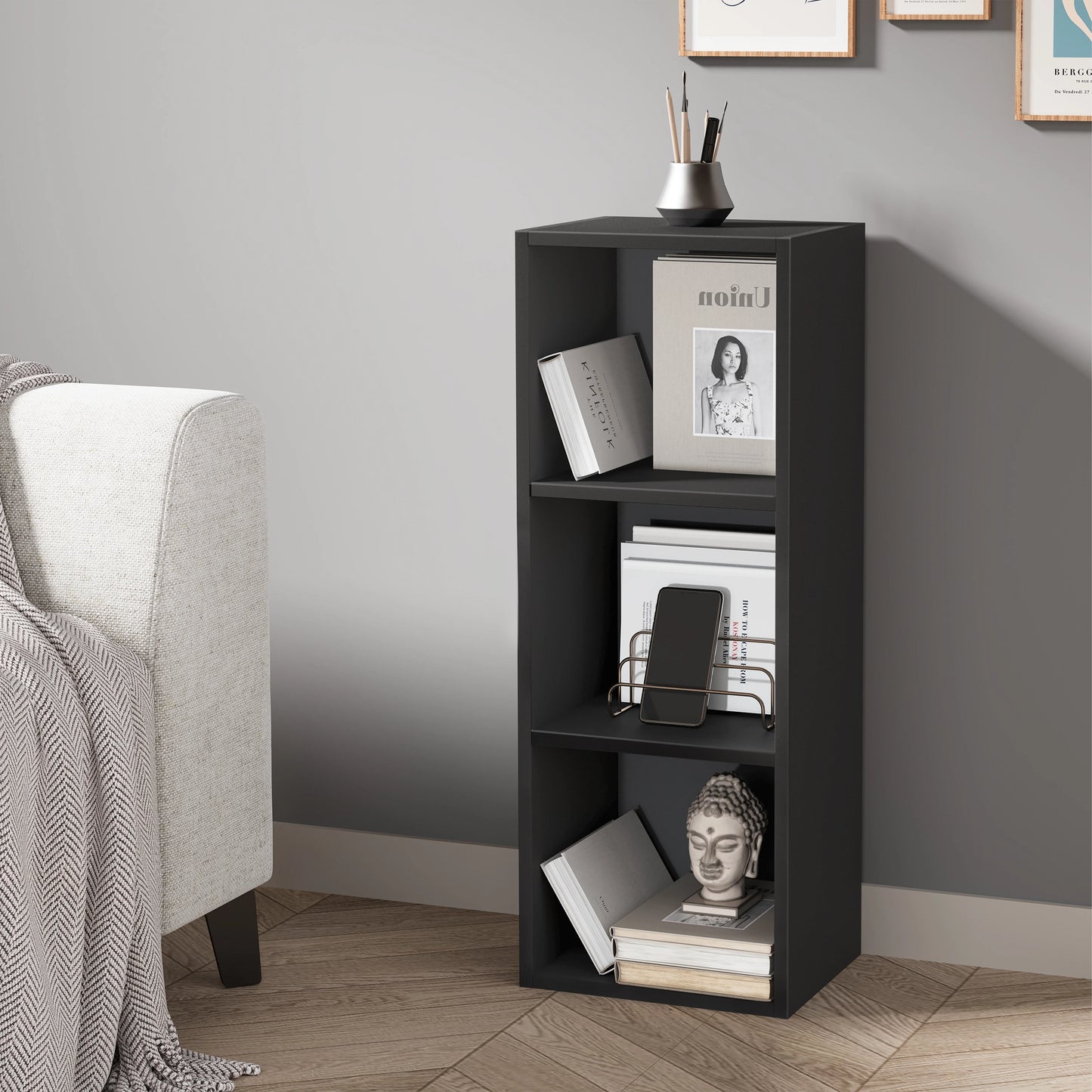 Bookcase Cube Storage Unit - Tall Narrow Bookshelf
