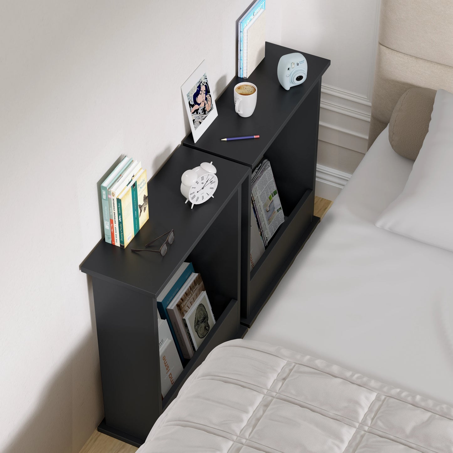 Small Narrow Side Table with Storage - Slim Sofa End Table