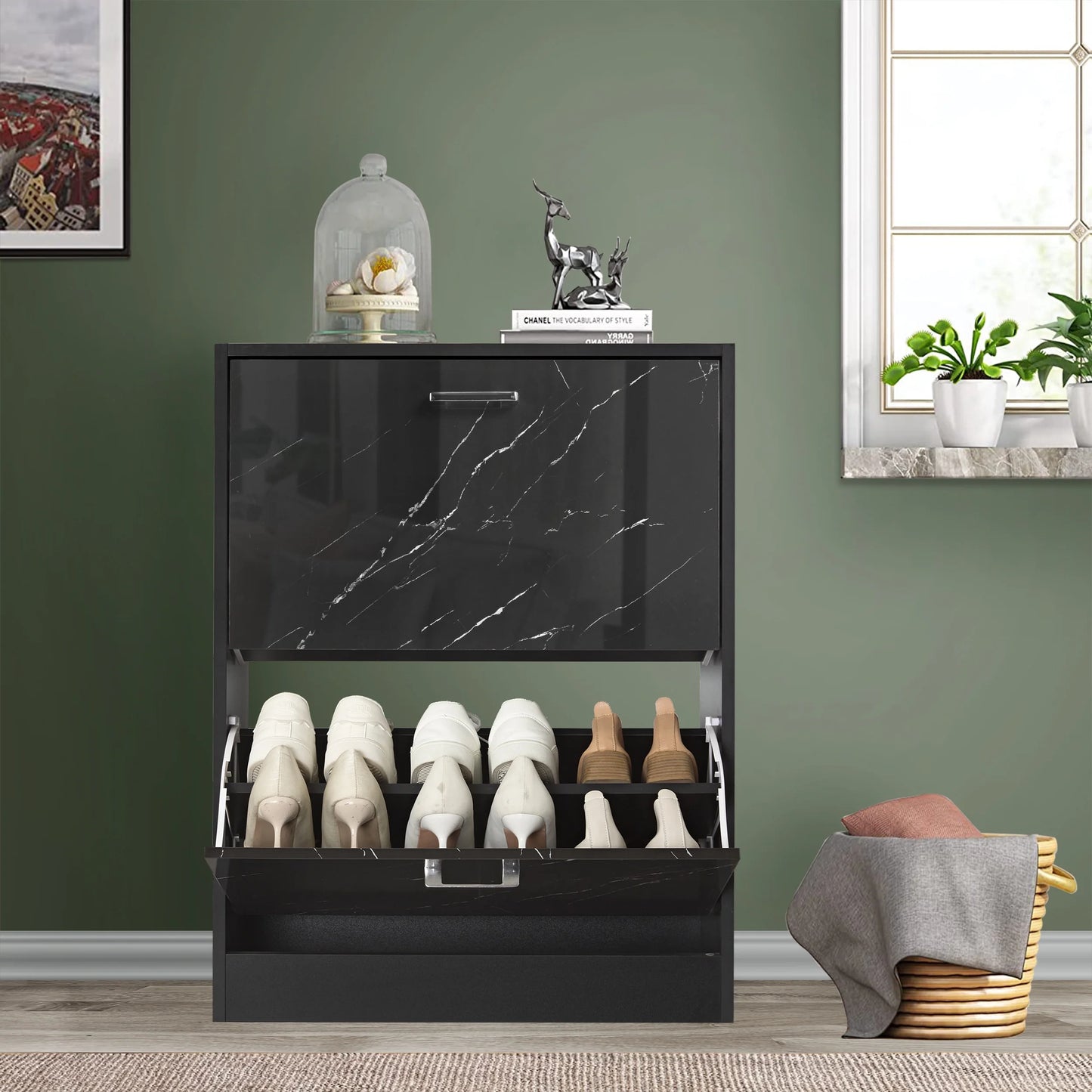 2 Door Slim Shoe Cabinet For Hallway | Small Shoe Storage