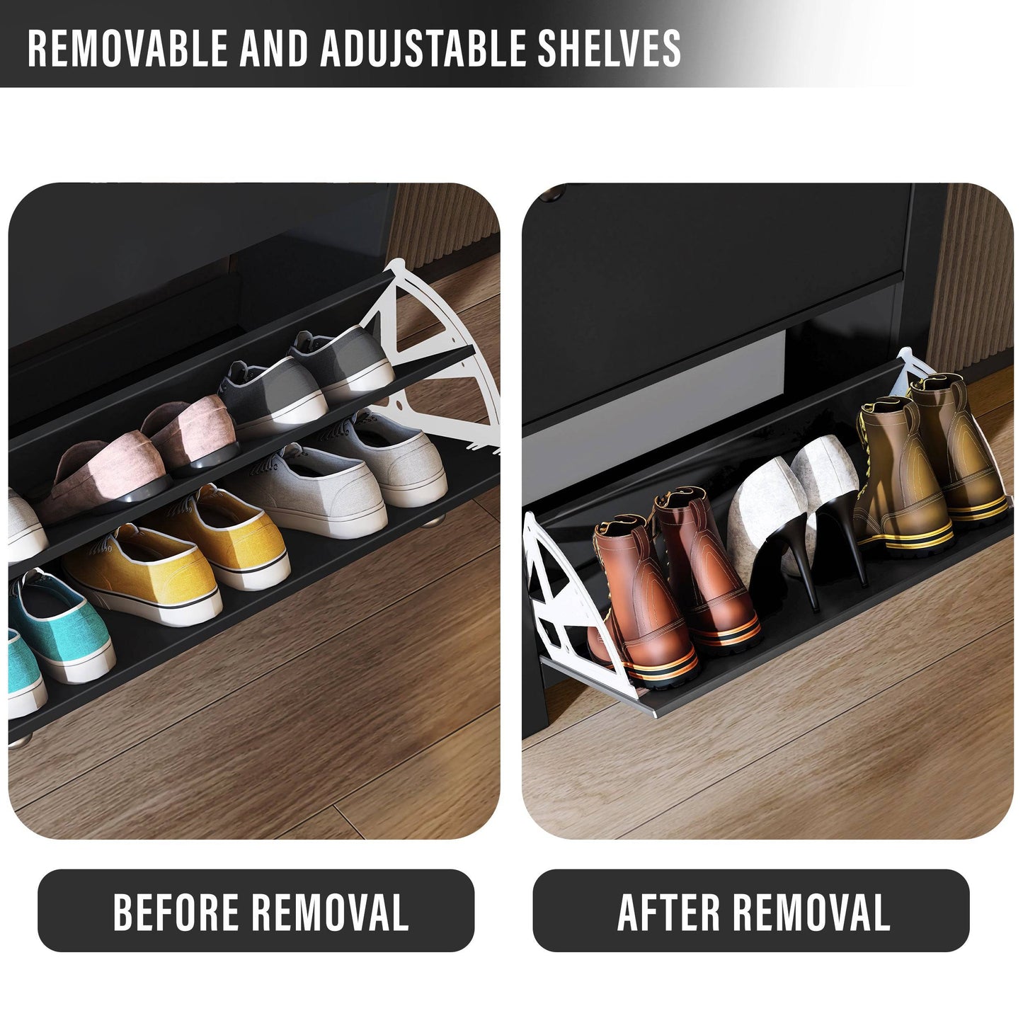 Modern Shoe Cabinet With Drawers | 2 Door Shoe Storage