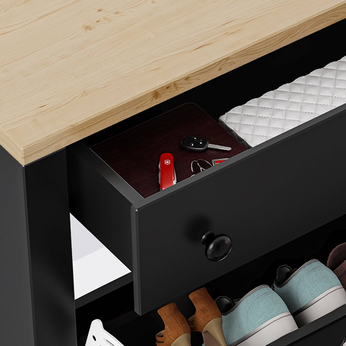 Modern Shoe Cabinet With Drawers | 2 Door Shoe Storage