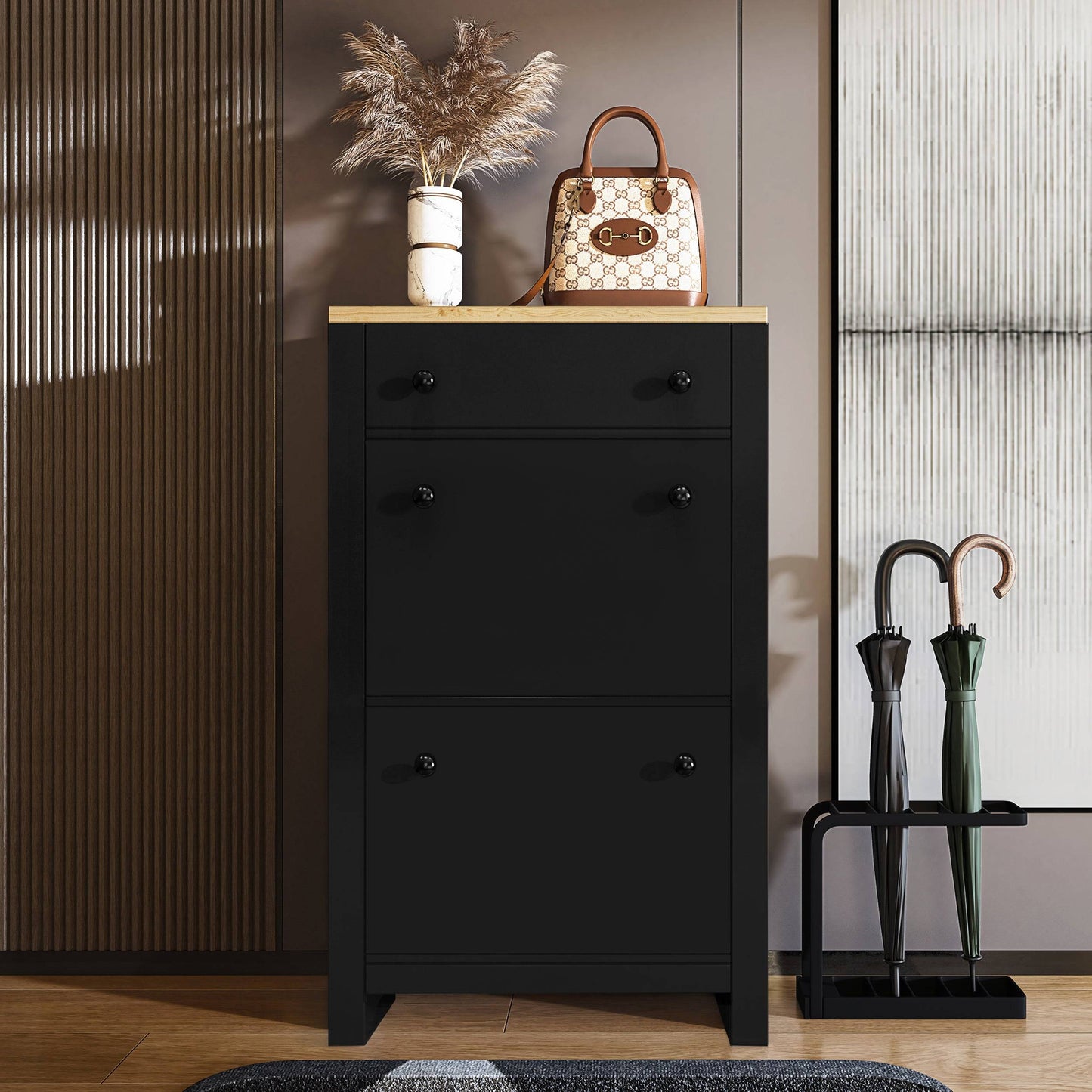 Modern Shoe Cabinet With Drawers | 2 Door Shoe Storage