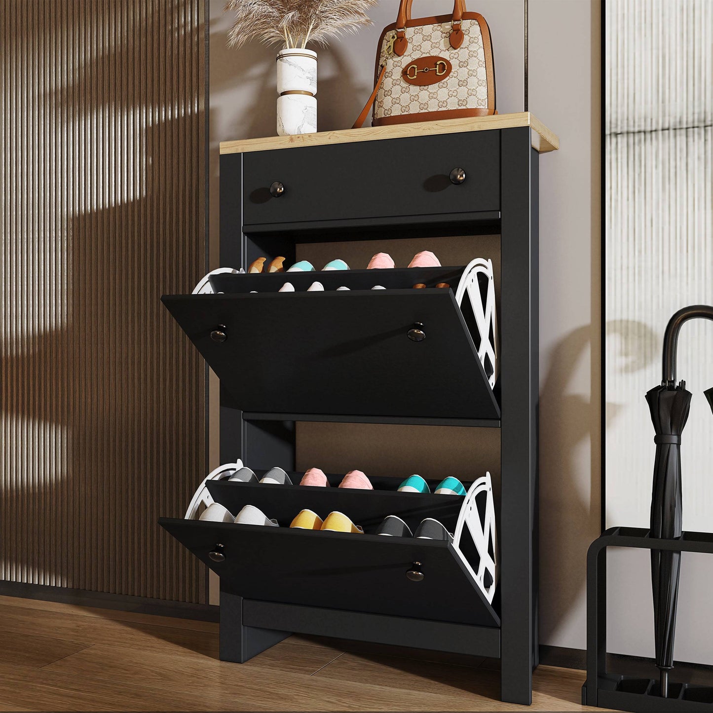Modern Shoe Cabinet With Drawers | 2 Door Shoe Storage