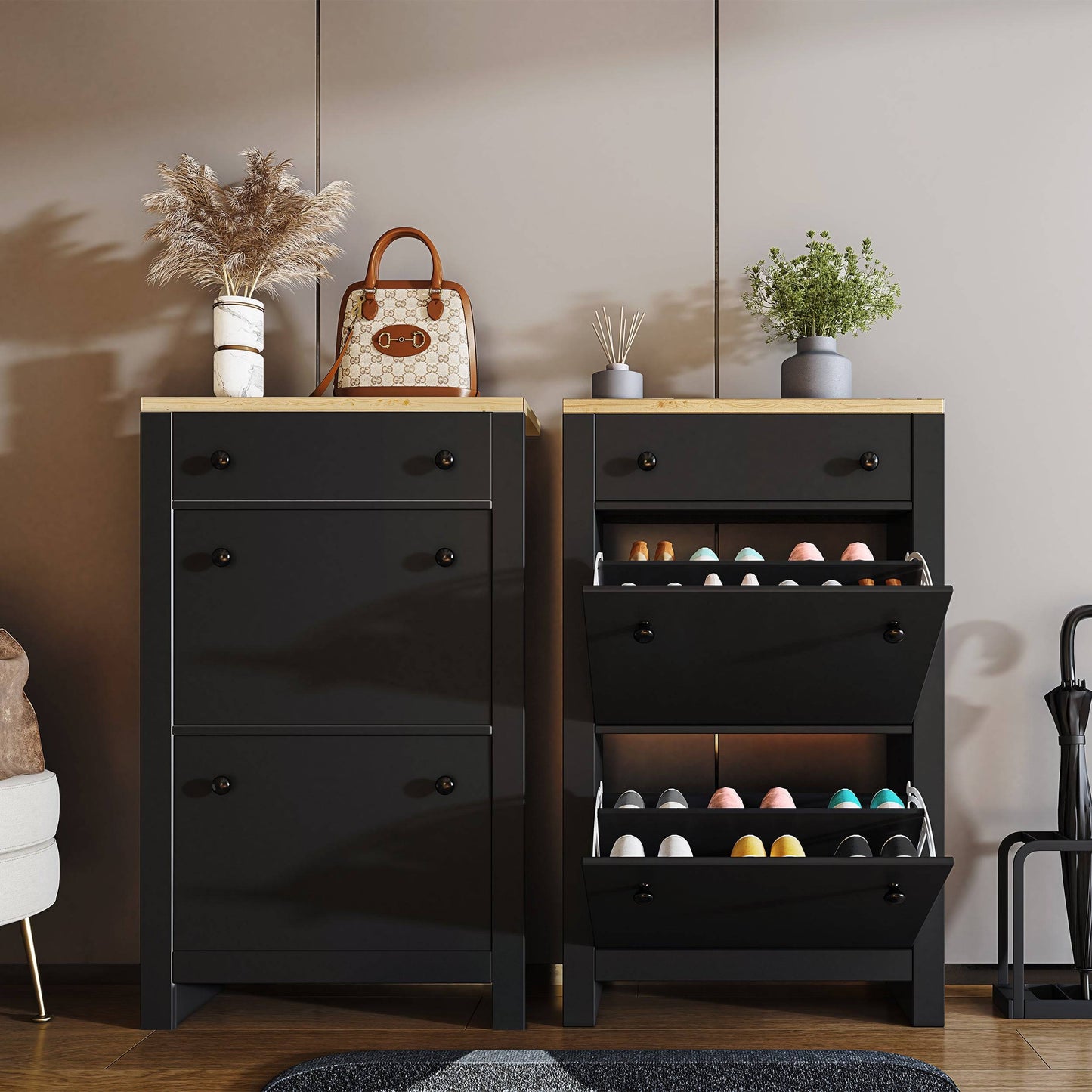 Modern Shoe Cabinet With Drawers | 2 Door Shoe Storage