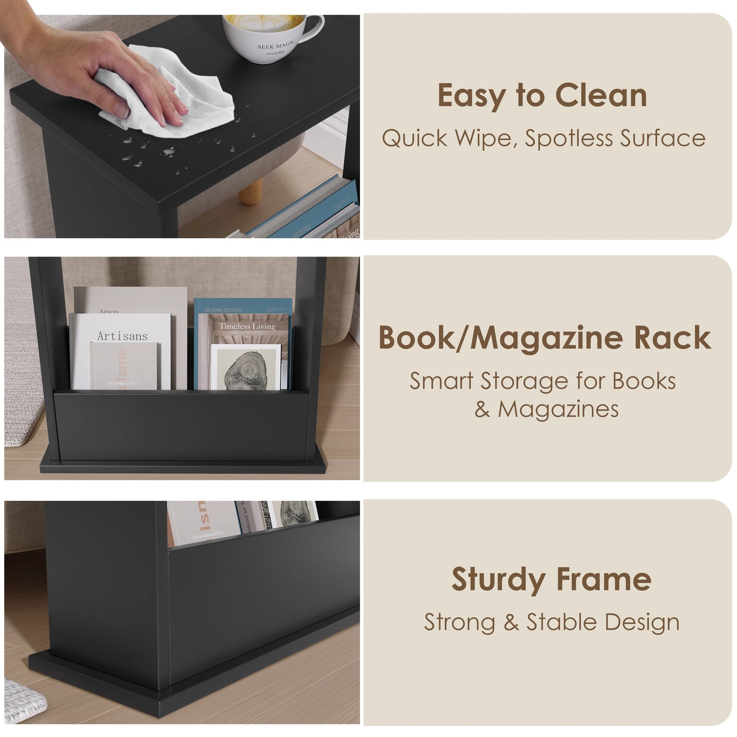 Small Narrow Side Table with Storage - Slim Sofa End Table
