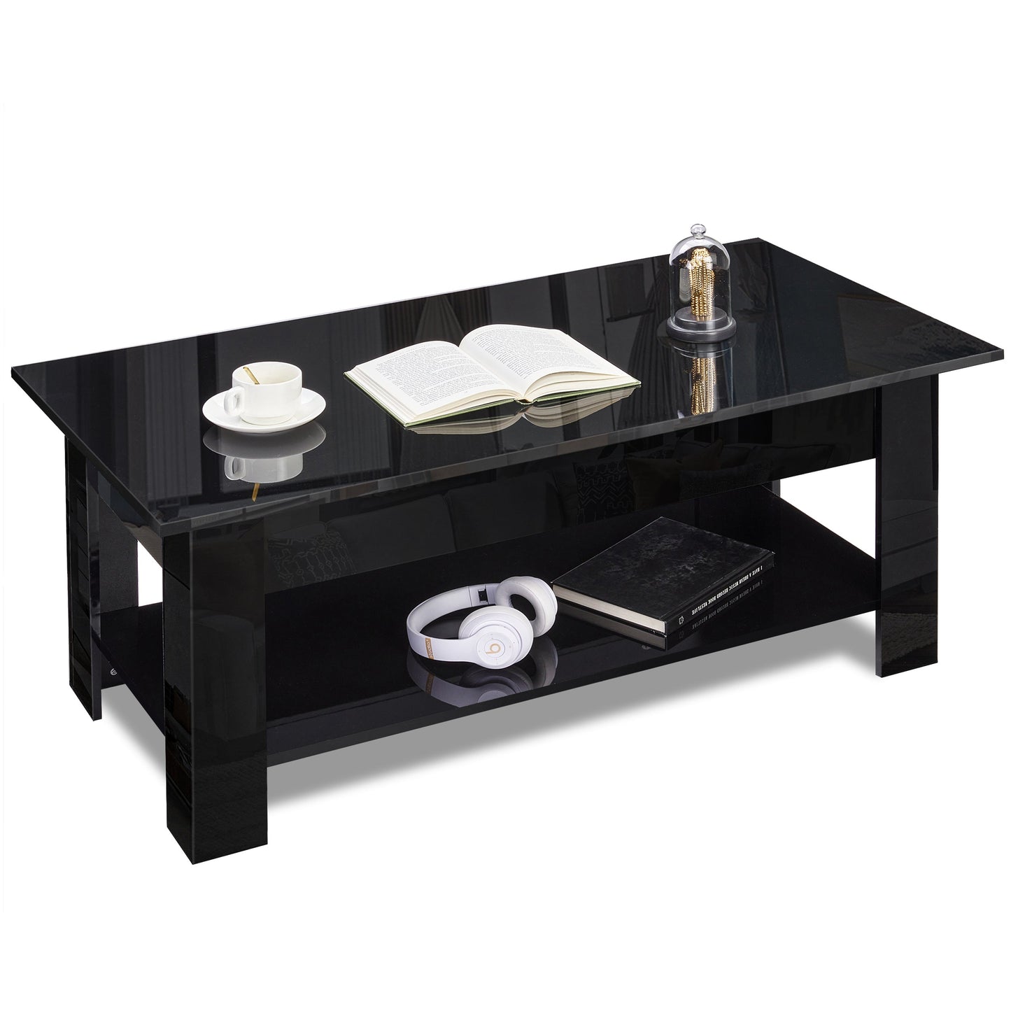 High Gloss Lift Top Coffee Table With Hidden Storage Shelf
