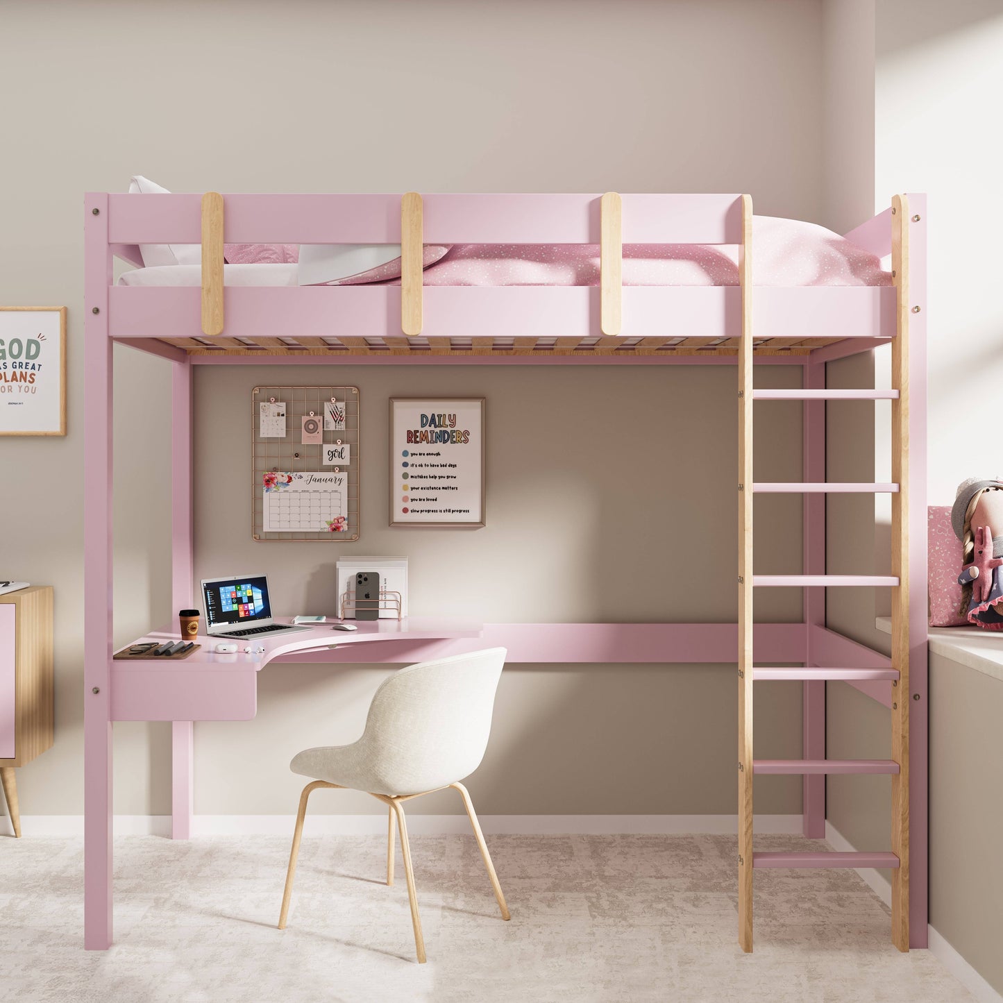 Bunk Bed With Desk - High Sleeper Loft Bed Frame For Kids