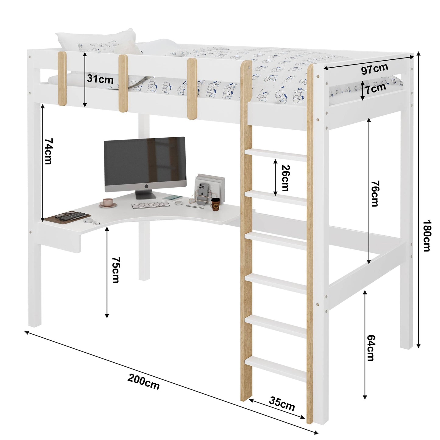 Bunk Bed With Desk - High Sleeper Loft Bed Frame For Kids