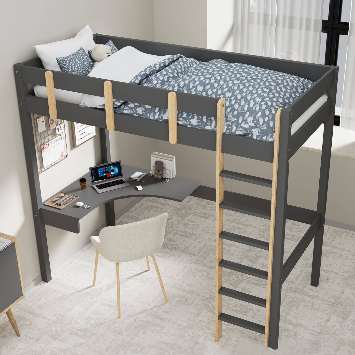 Bunk Bed With Desk - High Sleeper Loft Bed Frame For Kids