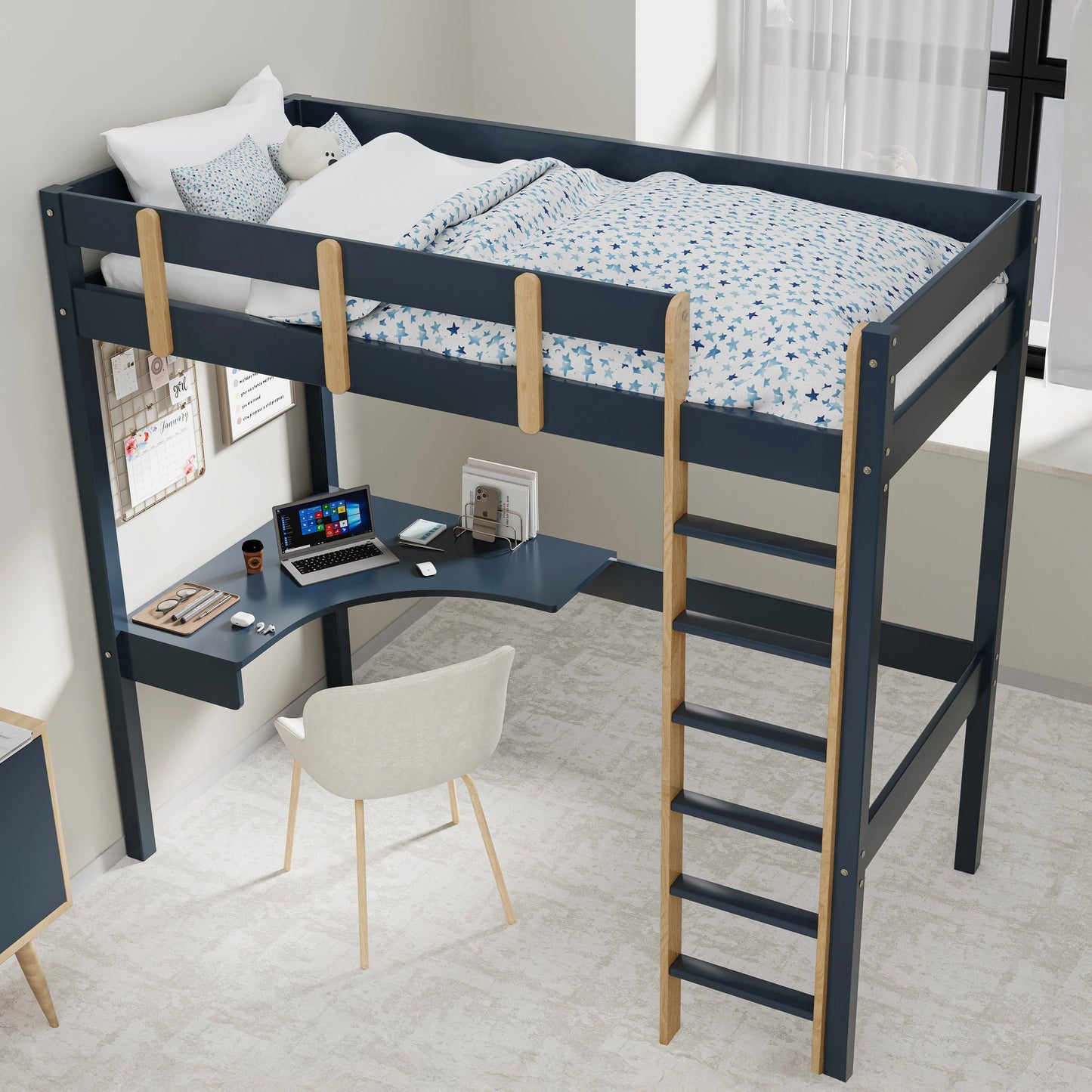 Bunk Bed With Desk - High Sleeper Loft Bed Frame For Kids