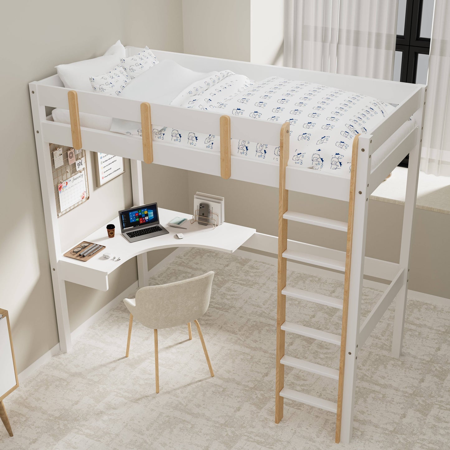 Bunk Bed With Desk - High Sleeper Loft Bed Frame For Kids