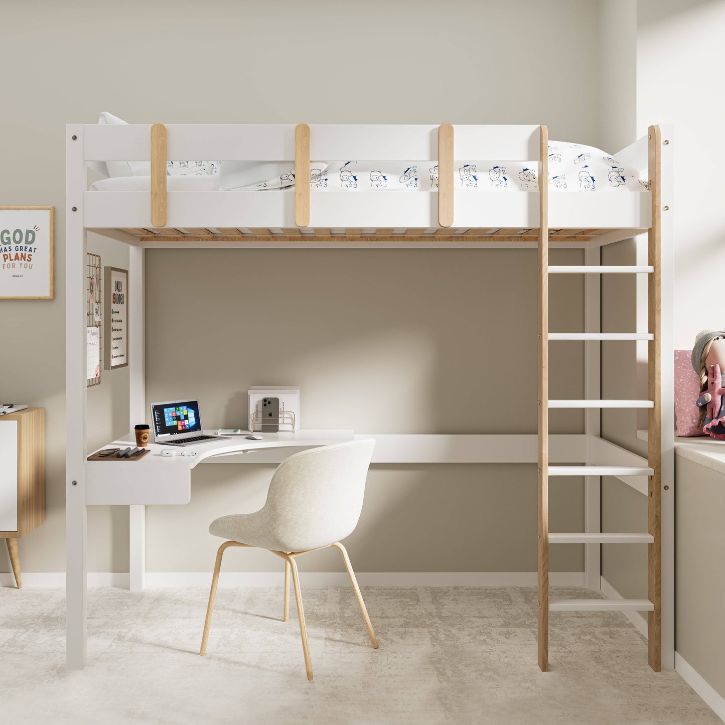 Bunk Bed With Desk - High Sleeper Loft Bed Frame For Kids