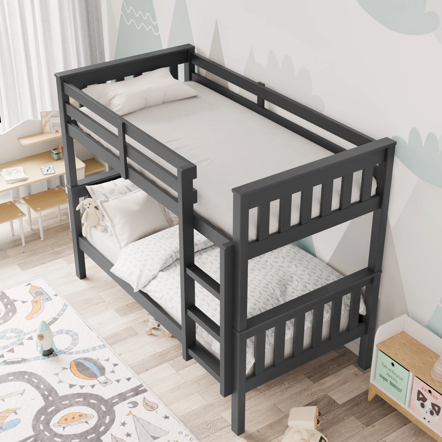 Solid Wood Detachable Double Bunk Bed