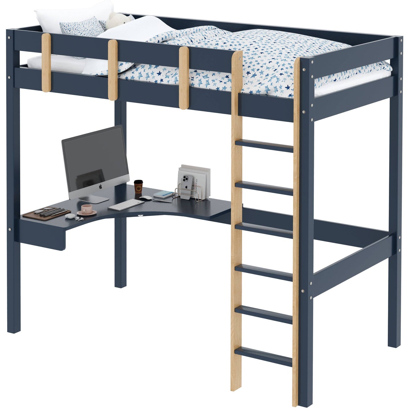 Bunk Bed With Desk - High Sleeper Loft Bed Frame For Kids