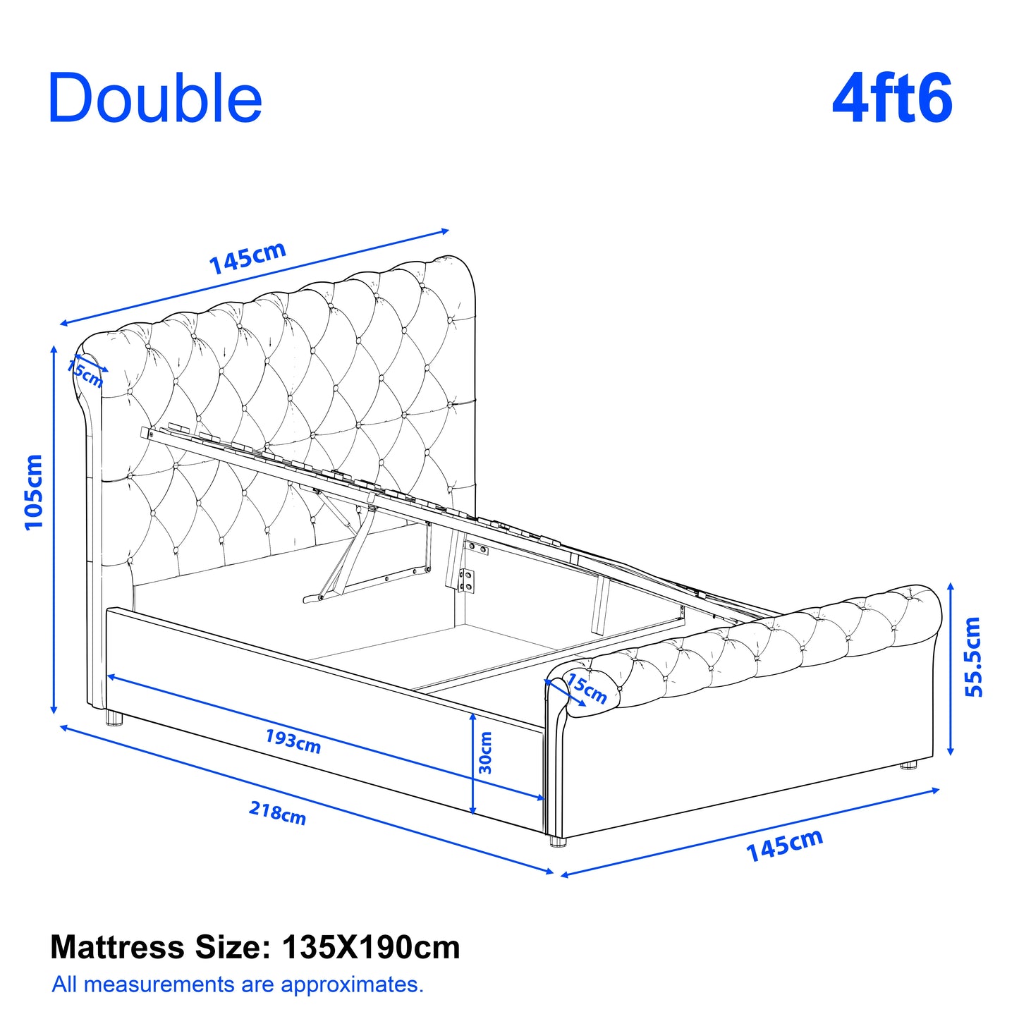 Chesterfield Ottoman Storage Bed - Side Lift Ottoman Bed Frame