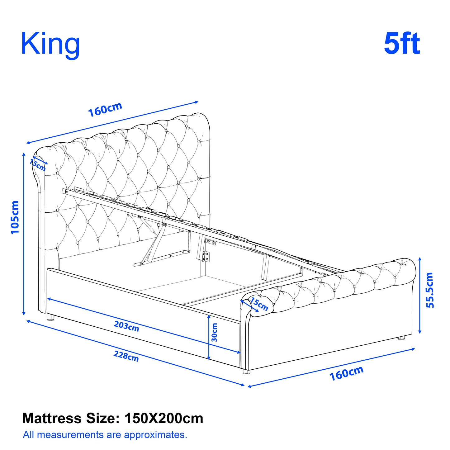 Chesterfield Ottoman Storage Bed - Side Lift Ottoman Bed Frame
