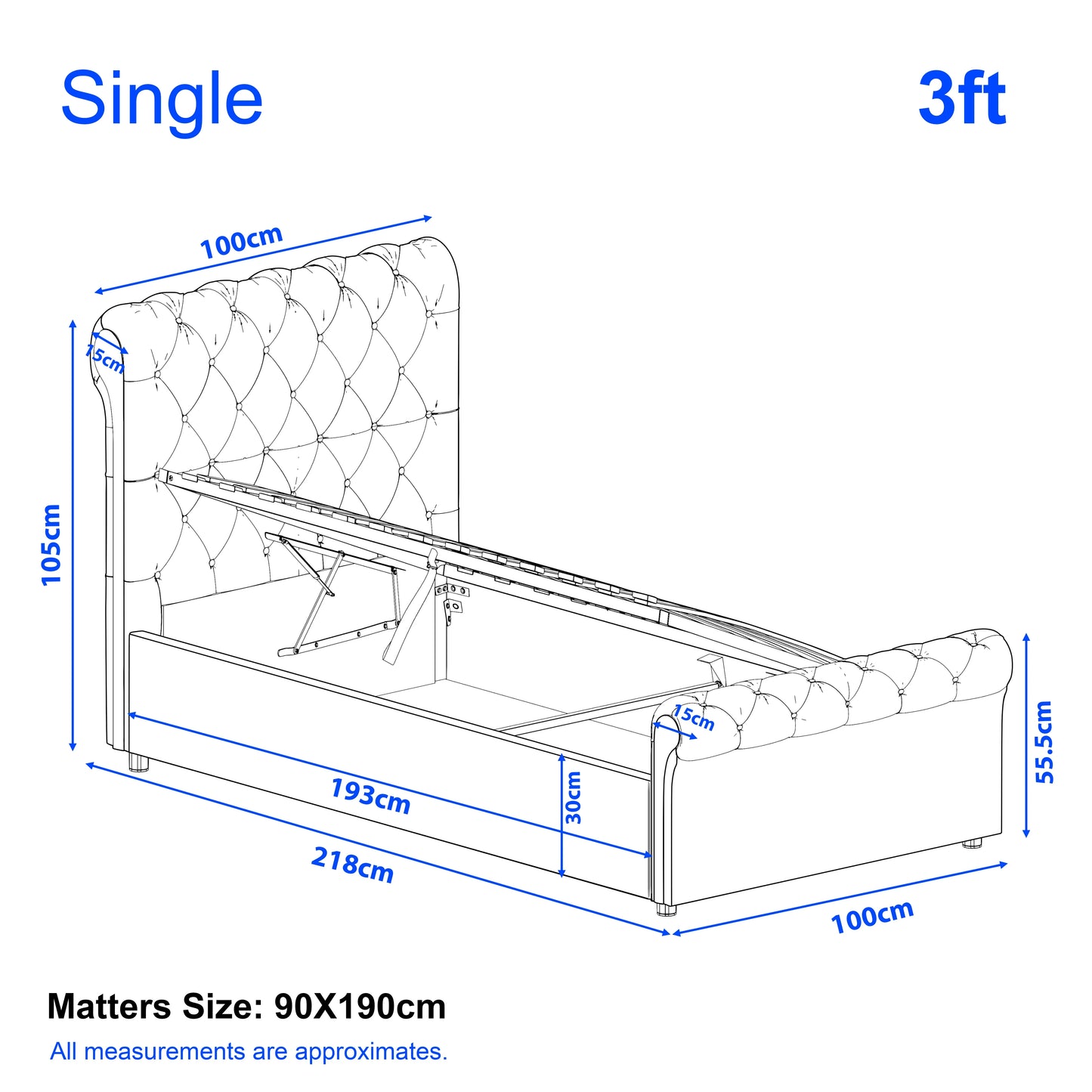 Chesterfield Ottoman Storage Bed - Side Lift Ottoman Bed Frame