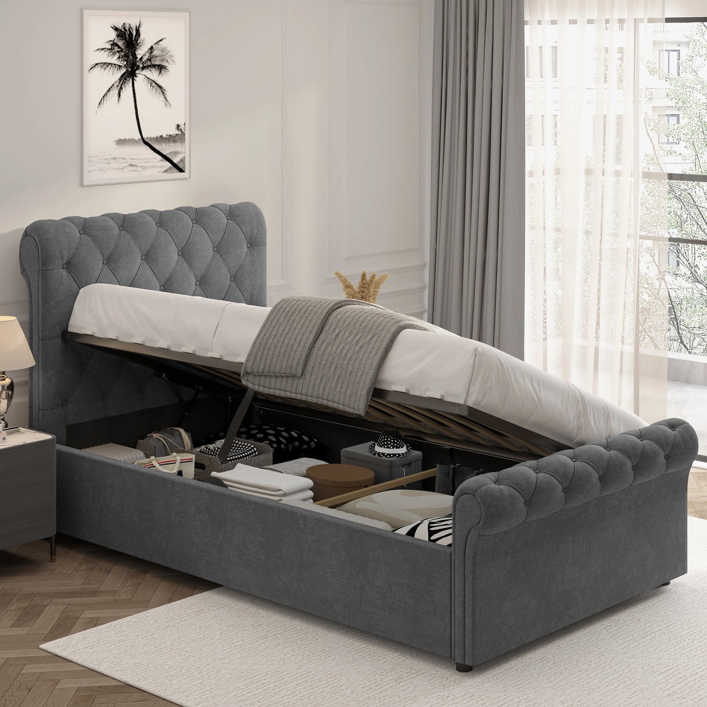 Chesterfield Ottoman Storage Bed - Side Lift Ottoman Bed Frame