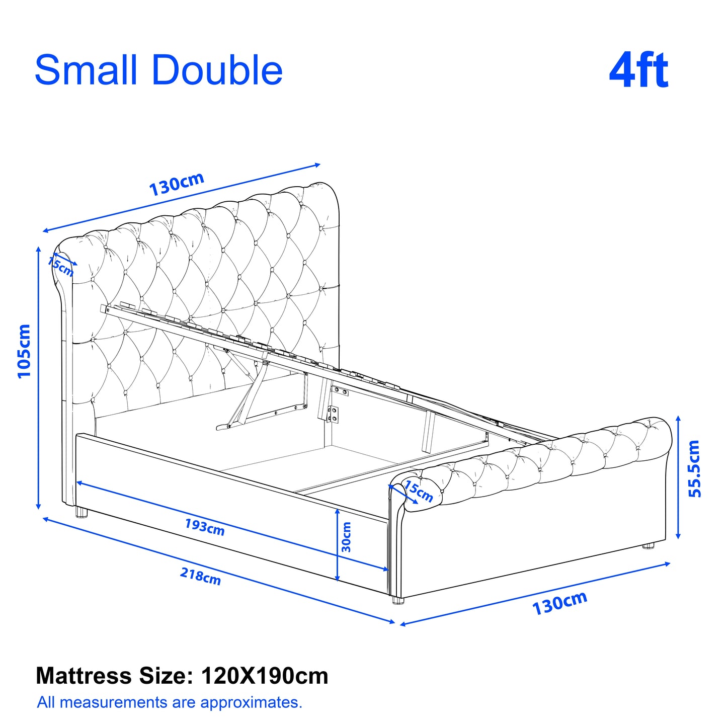 Chesterfield Ottoman Storage Bed - Side Lift Ottoman Bed Frame