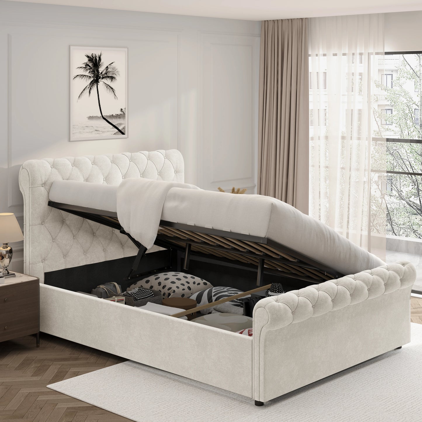 Chesterfield Ottoman Storage Bed - Side Lift Ottoman Bed Frame