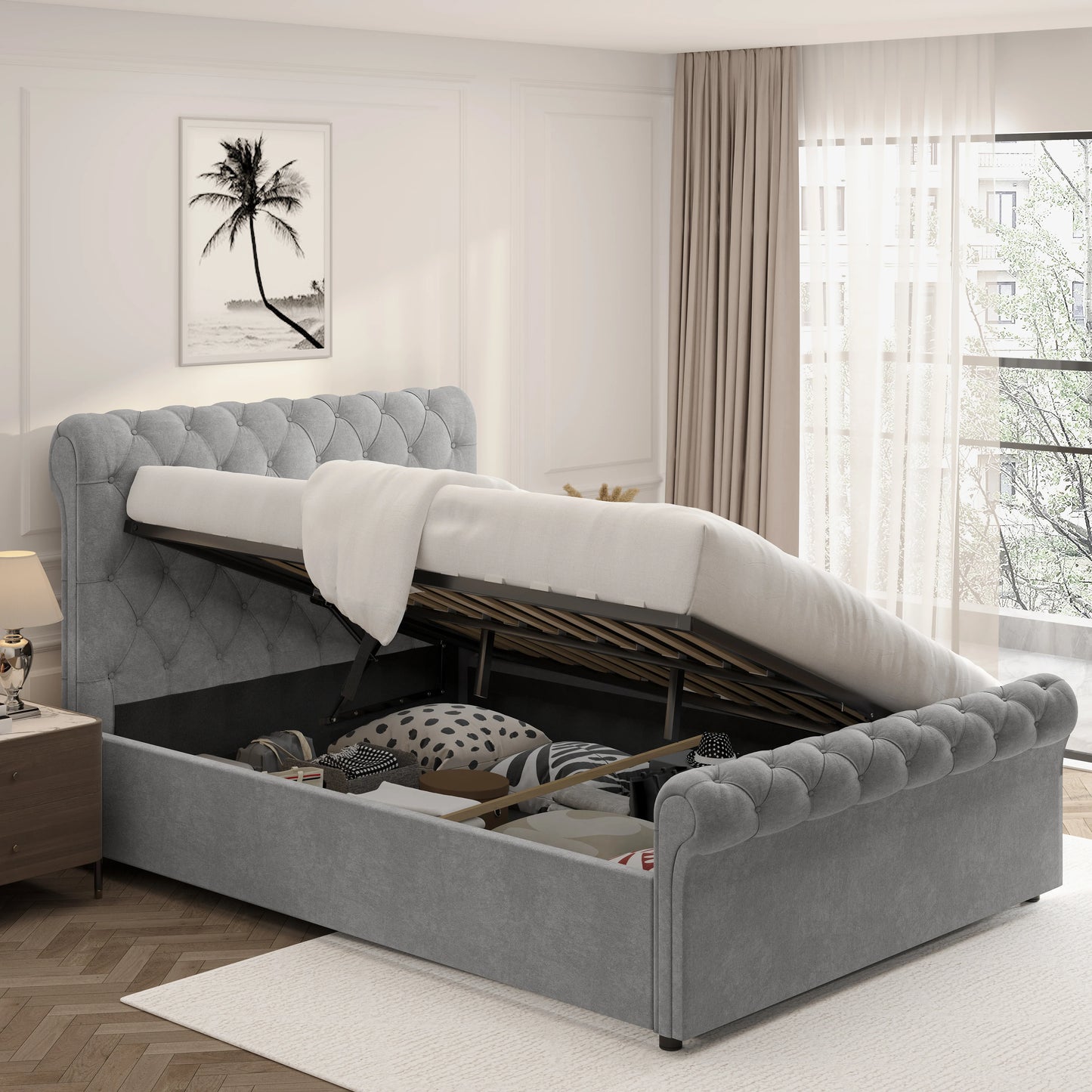 Chesterfield Ottoman Storage Bed - Side Lift Ottoman Bed Frame
