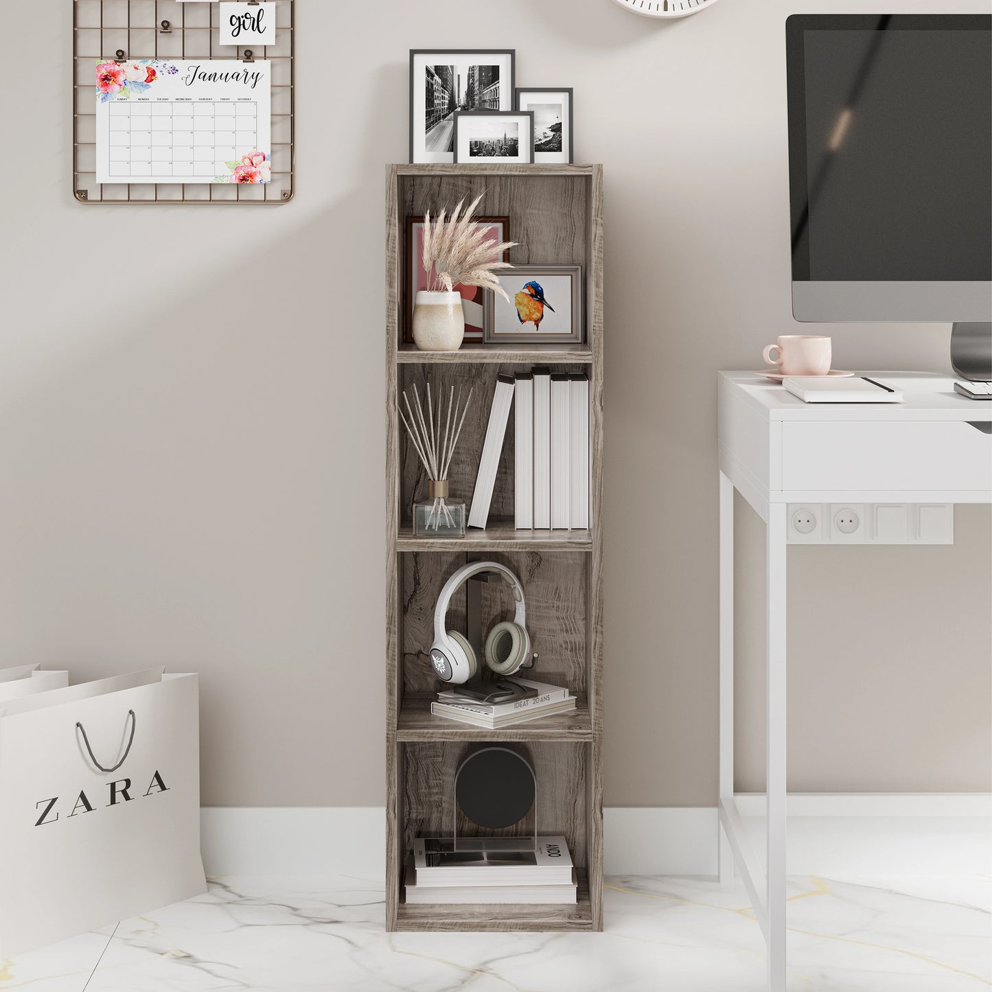 Bookcase Cube Storage Unit - Tall Narrow Bookshelf