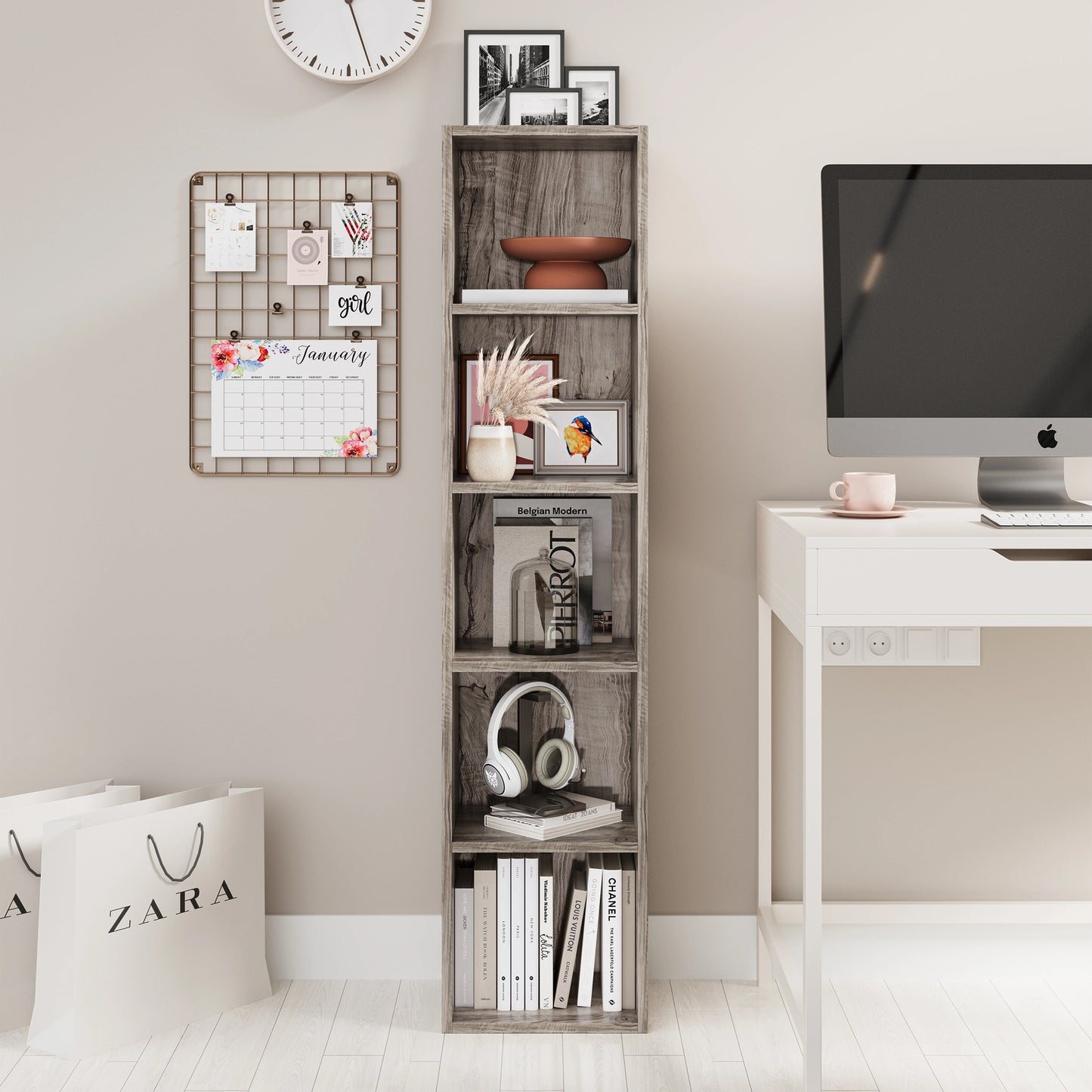 Bookcase Cube Storage Unit - Tall Narrow Bookshelf