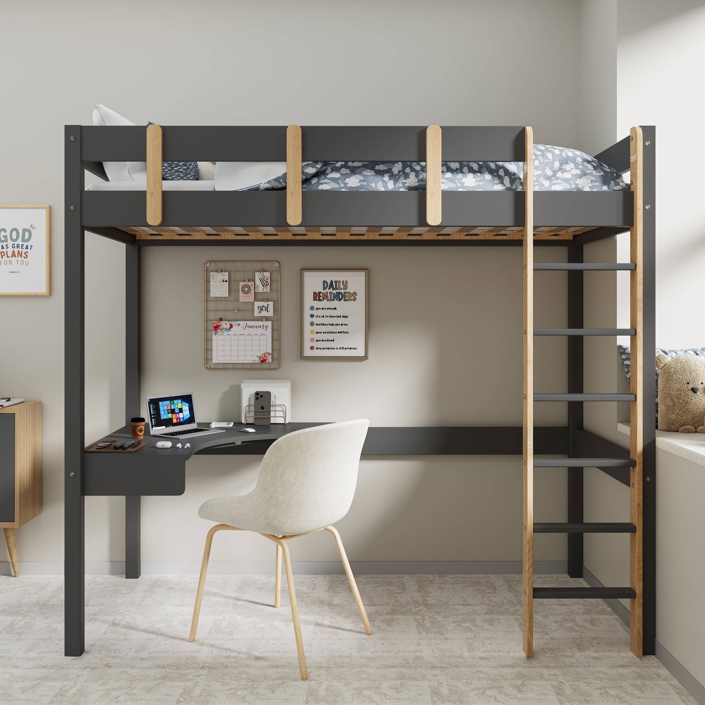 Bunk Bed With Desk - High Sleeper Loft Bed Frame For Kids