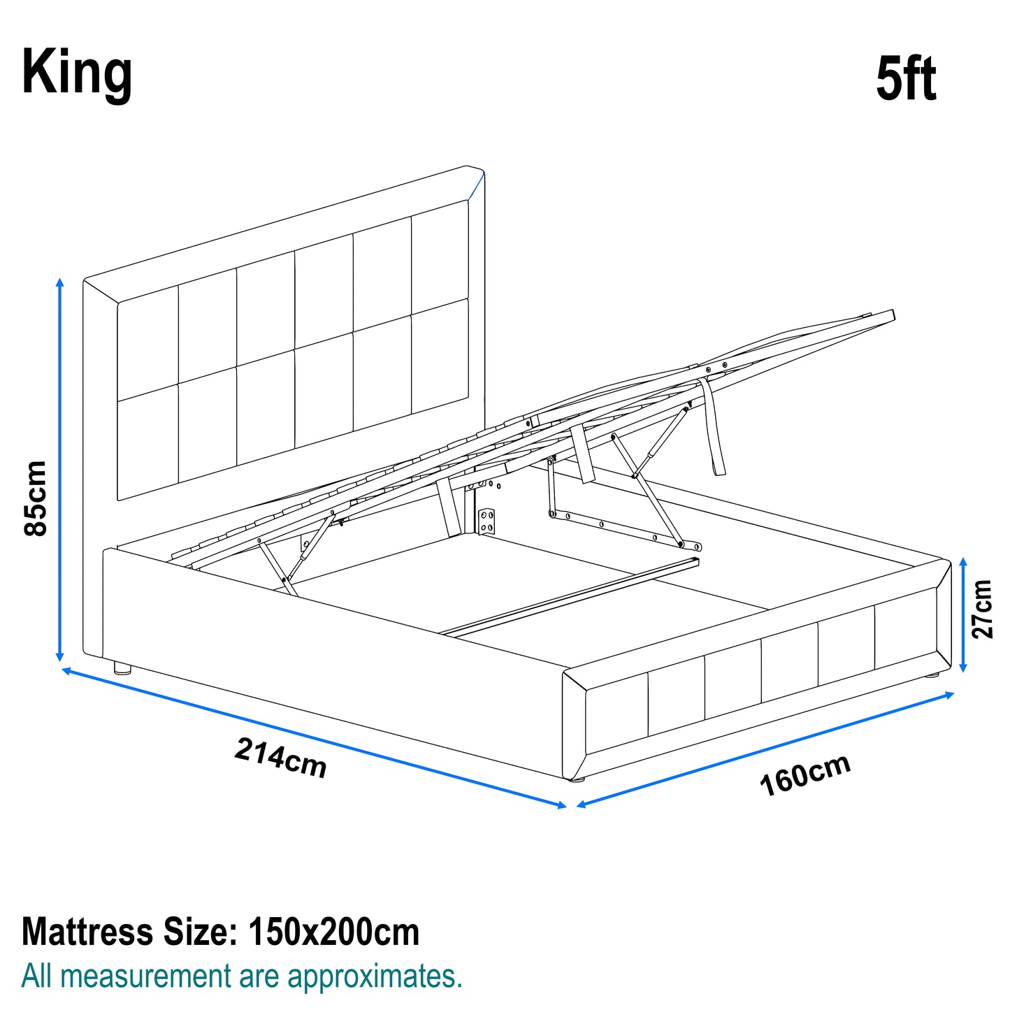 Linen Ottoman Bed Frame - End Lift Ottoman Storage Bed