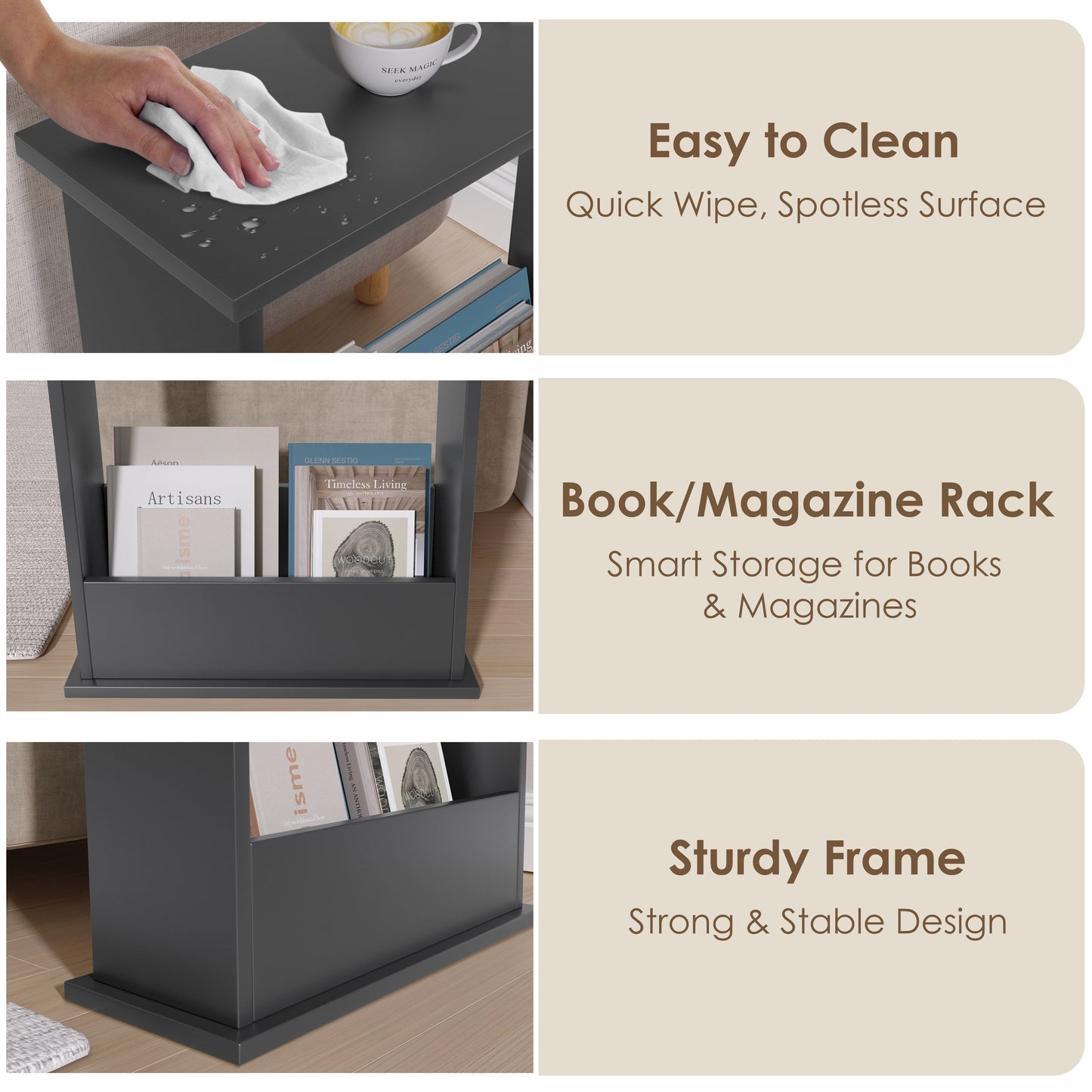 Small Narrow Side Table with Storage - Slim Sofa End Table