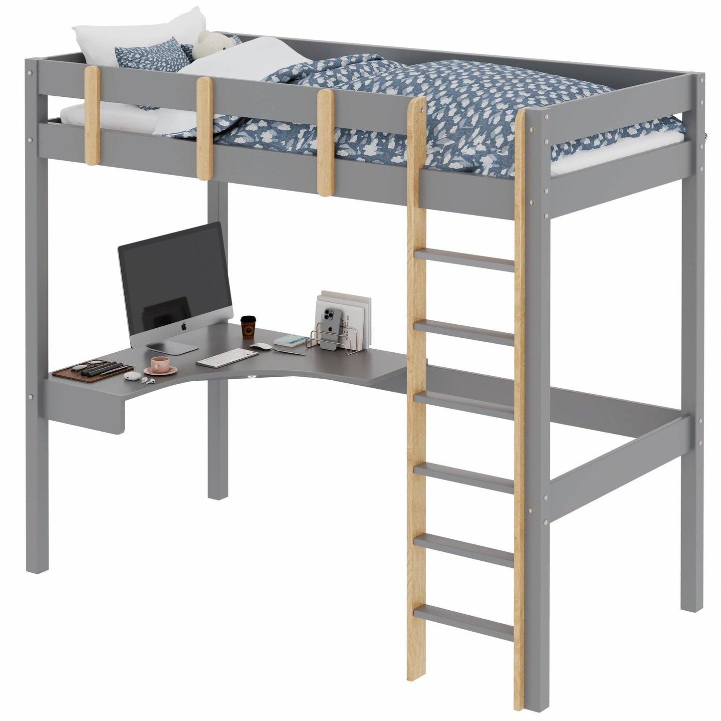 Bunk Bed With Desk - High Sleeper Loft Bed Frame For Kids