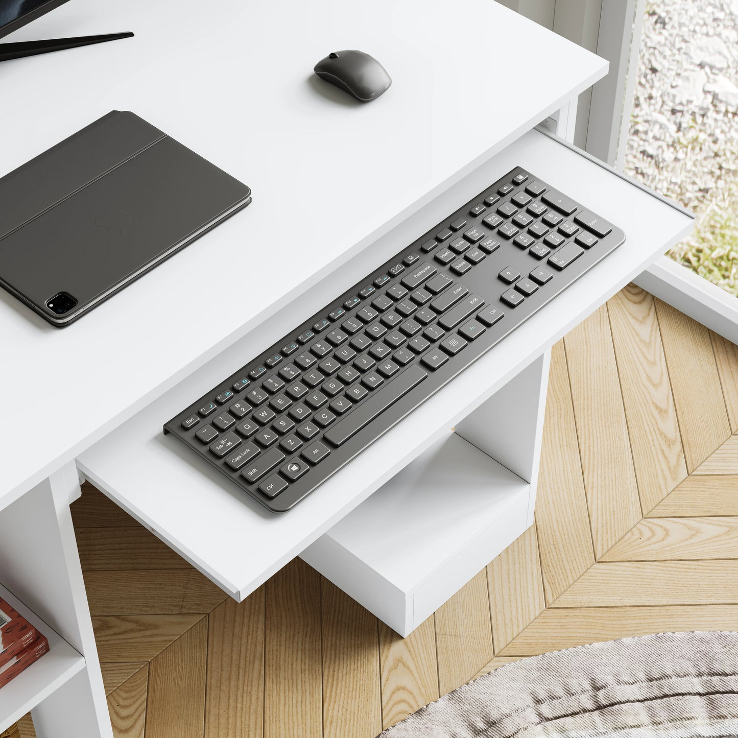 Home Office Computer Desk With Shelves For Working, Reading & Gaming
