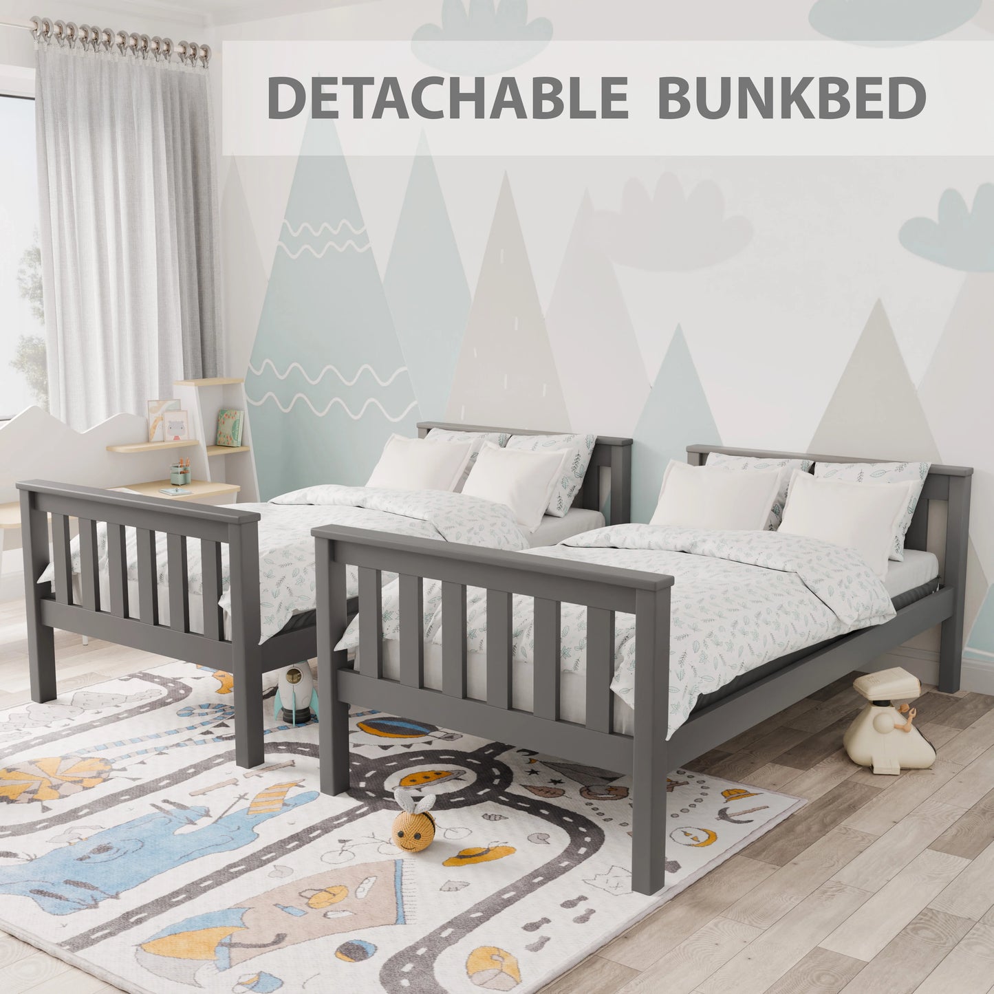Solid Wood Detachable Double Bunk Bed