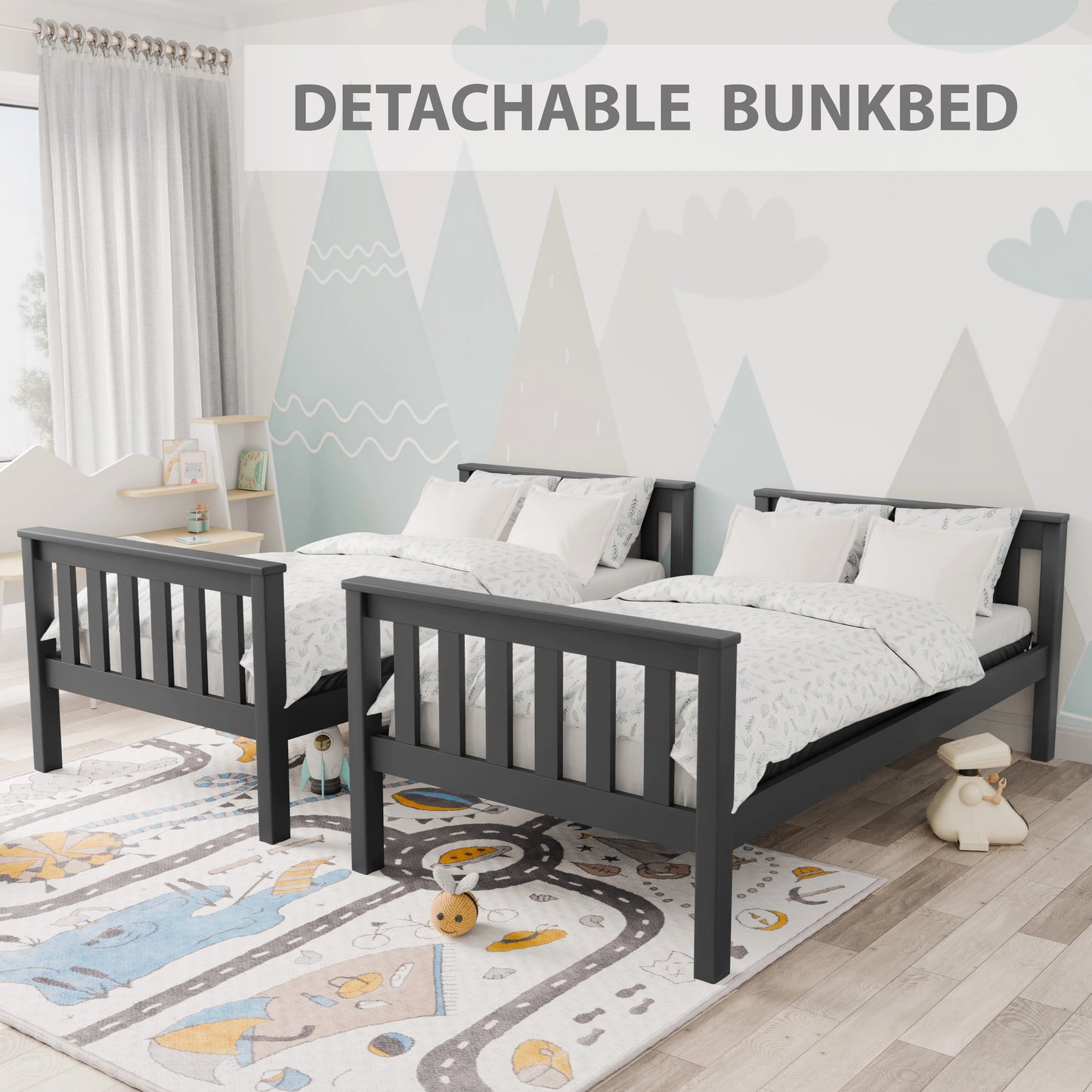 Solid Wood Detachable Double Bunk Bed